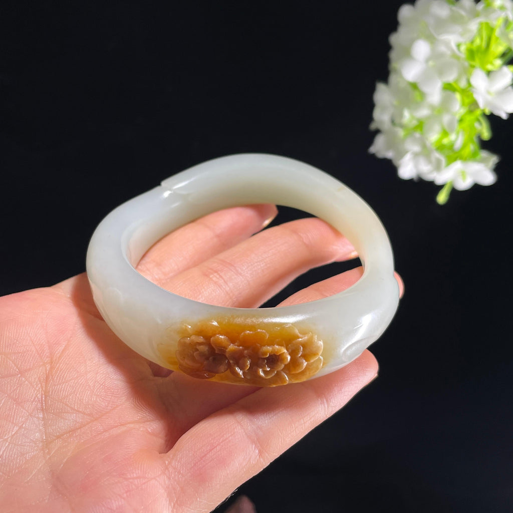 新疆天然和田玉黄沁洒金皮籽料手镯（yc402607）