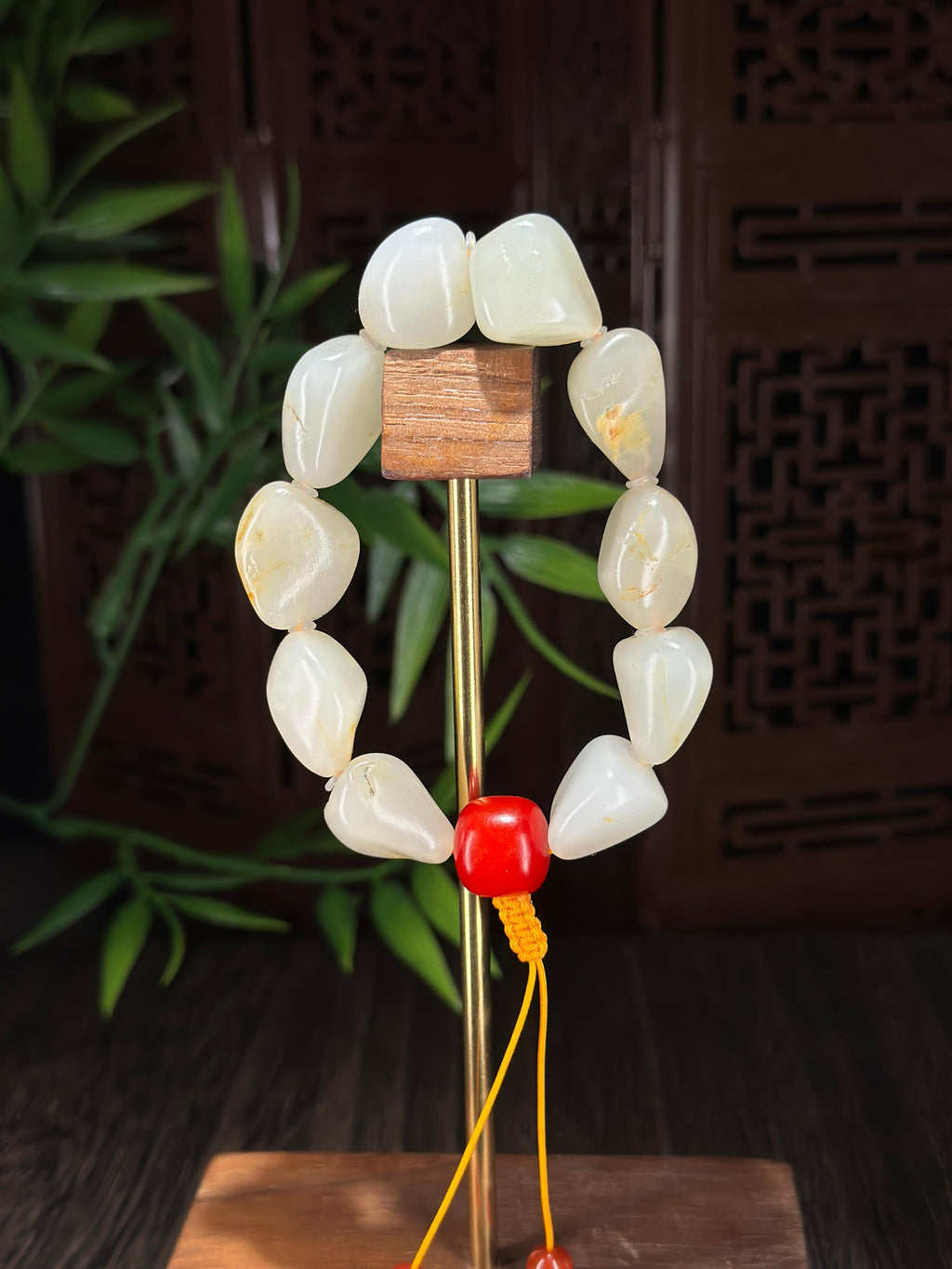 新疆和田玉精品白玉洒金皮原籽手串（10颗）（yc696911）