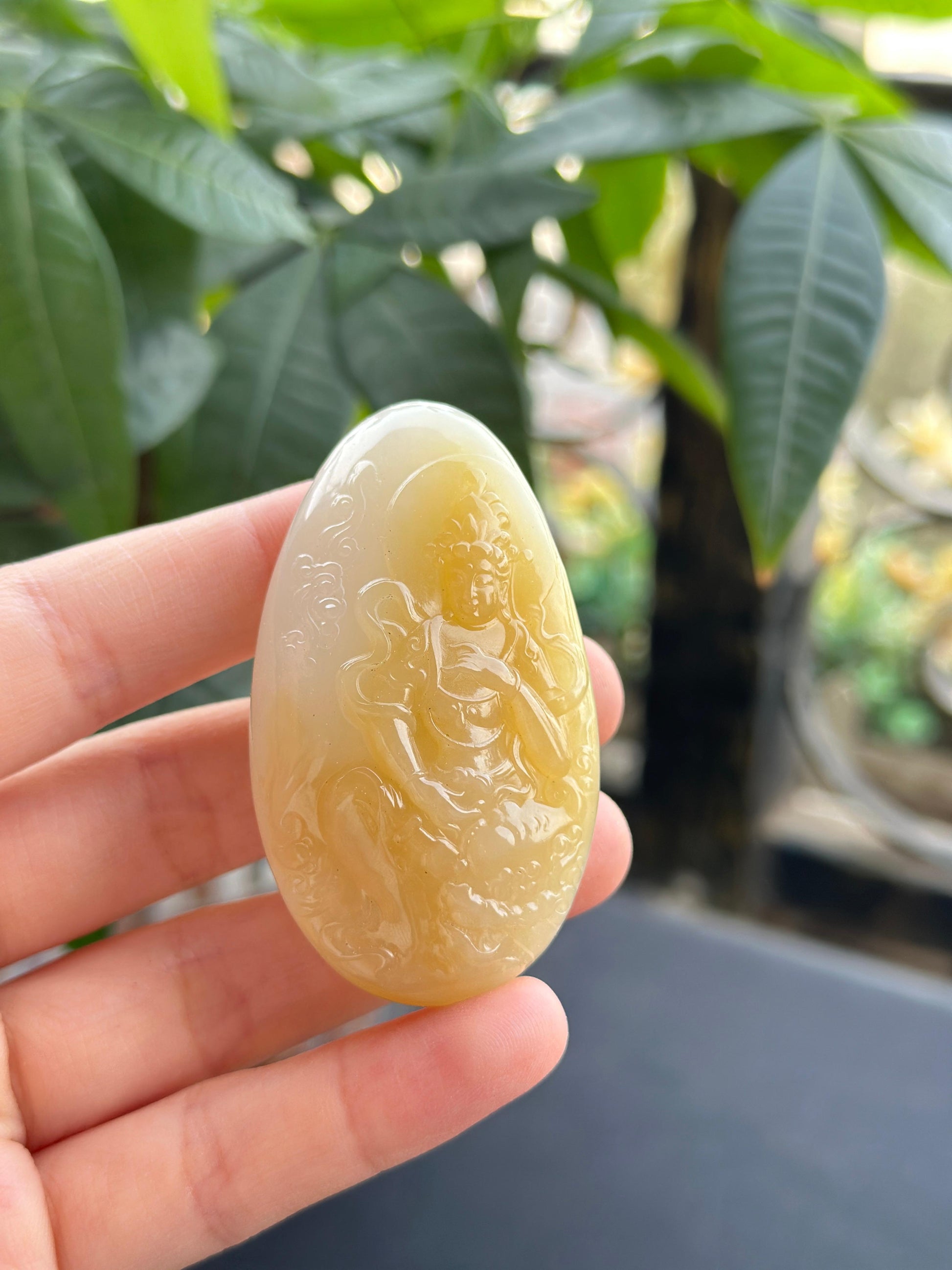 和田玉糖白文殊菩萨挂件（yc705030）