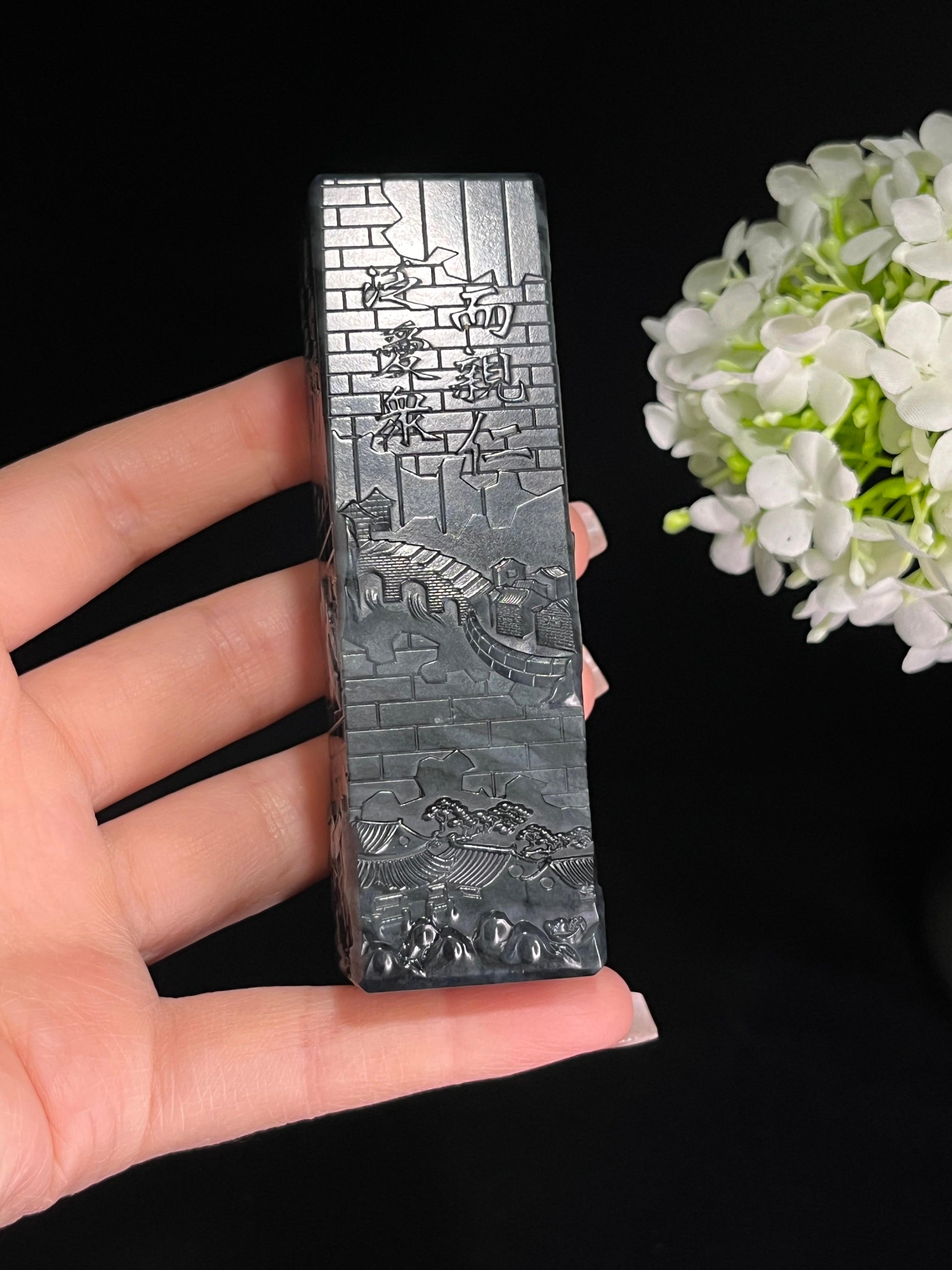 和田玉青花山水印章（yc244605）