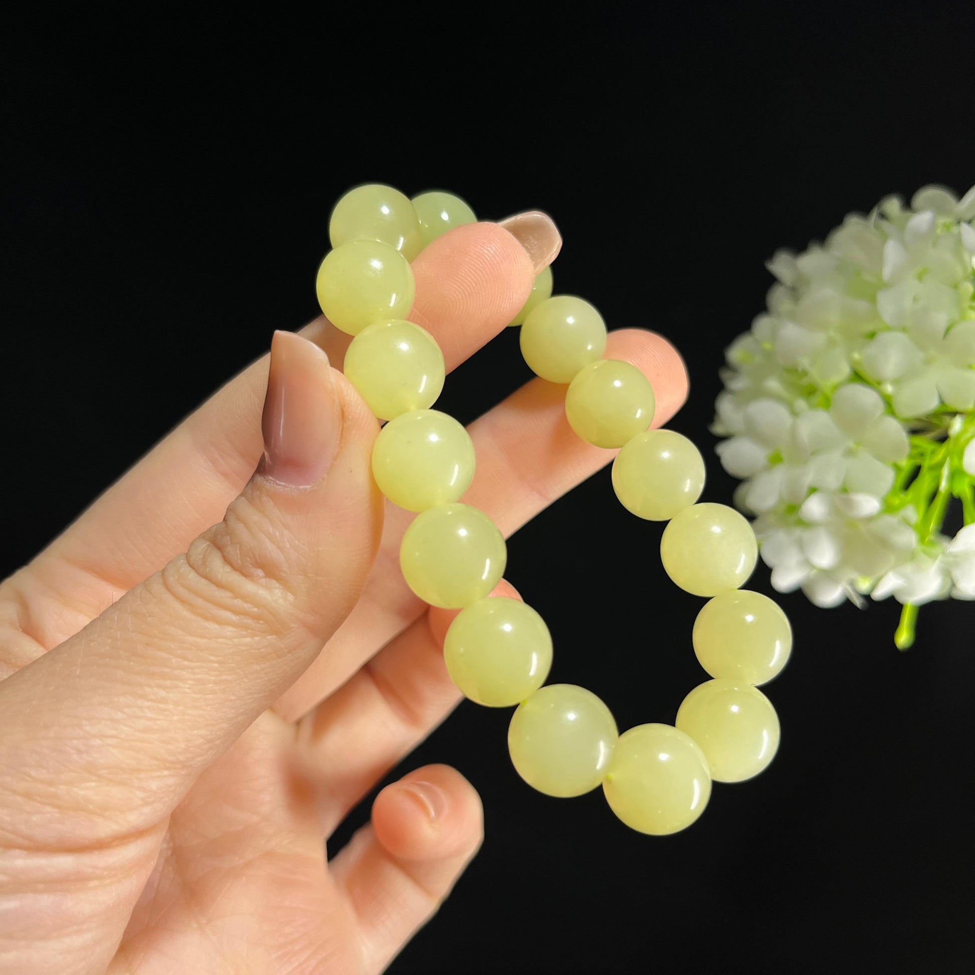 和田玉黄口料圆珠手串（16颗）（yc389061）