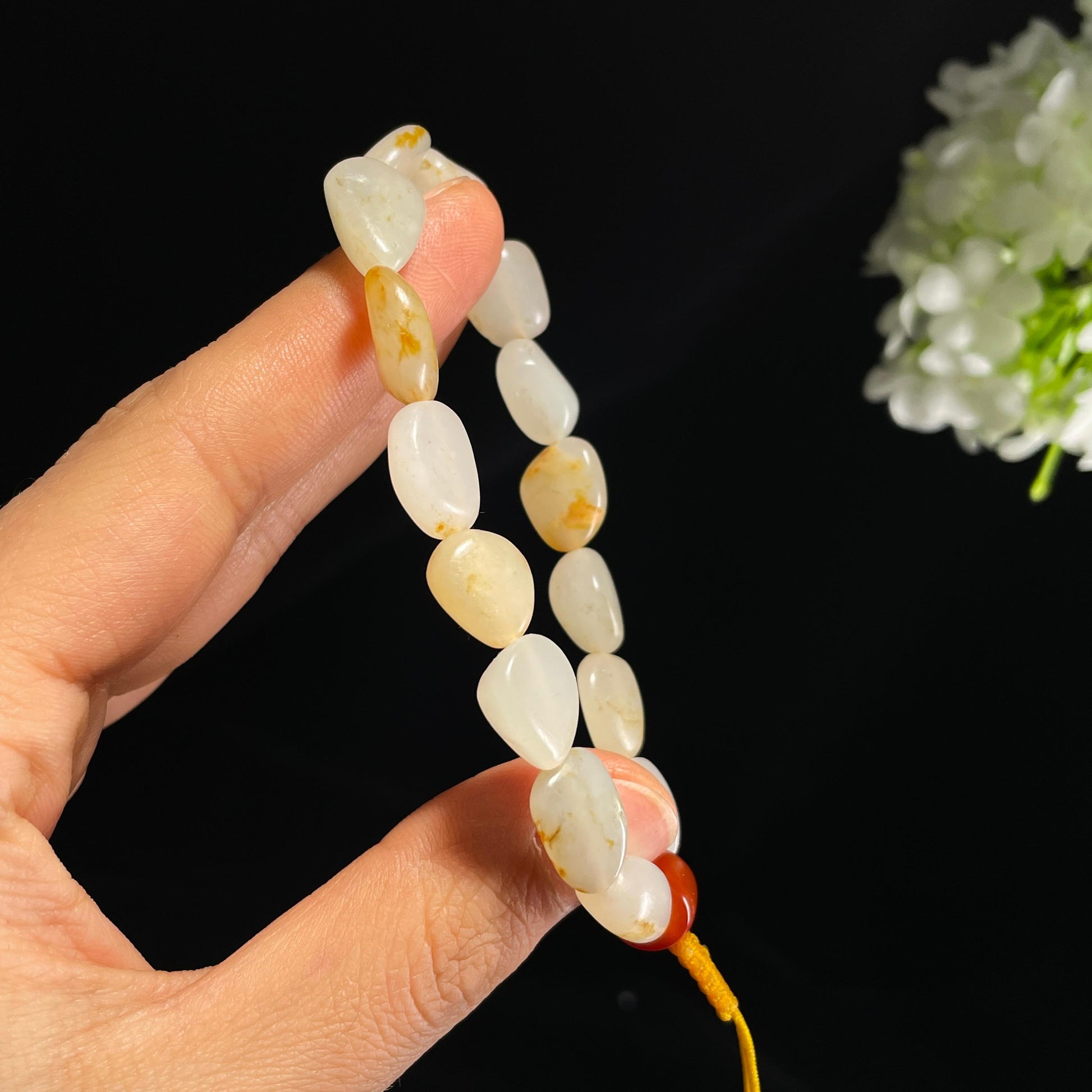 和田玉白玉青白玉洒金皮原籽手串（yc355822）