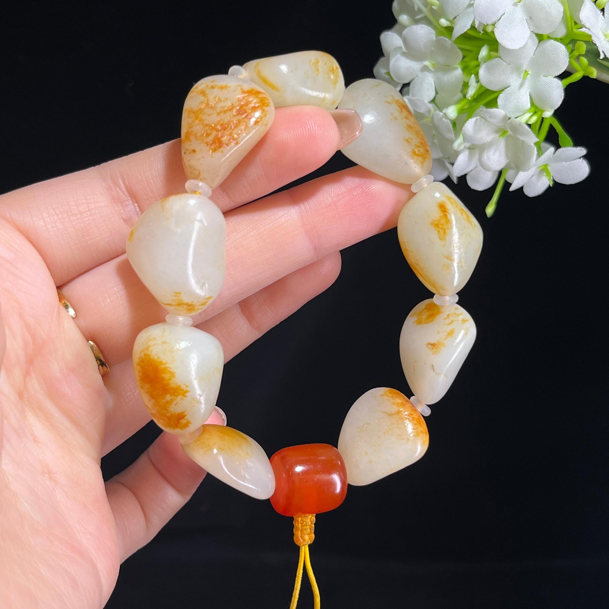 和田玉白玉红皮原籽手串（yc381693）