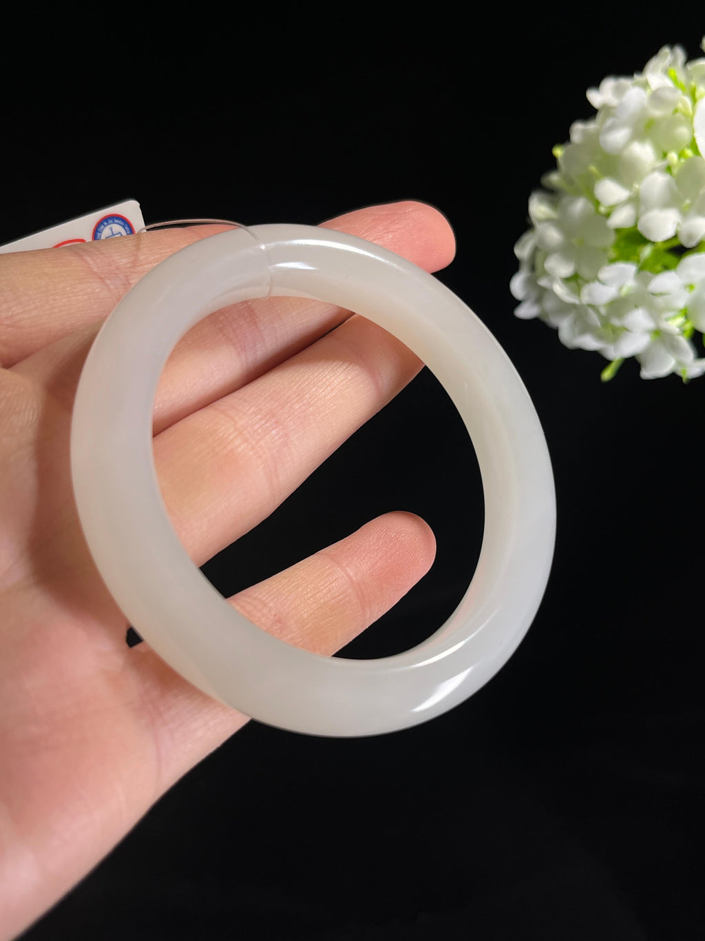 新疆天然和田玉“月凝霜”白玉手镯（卡55）（yc277849）