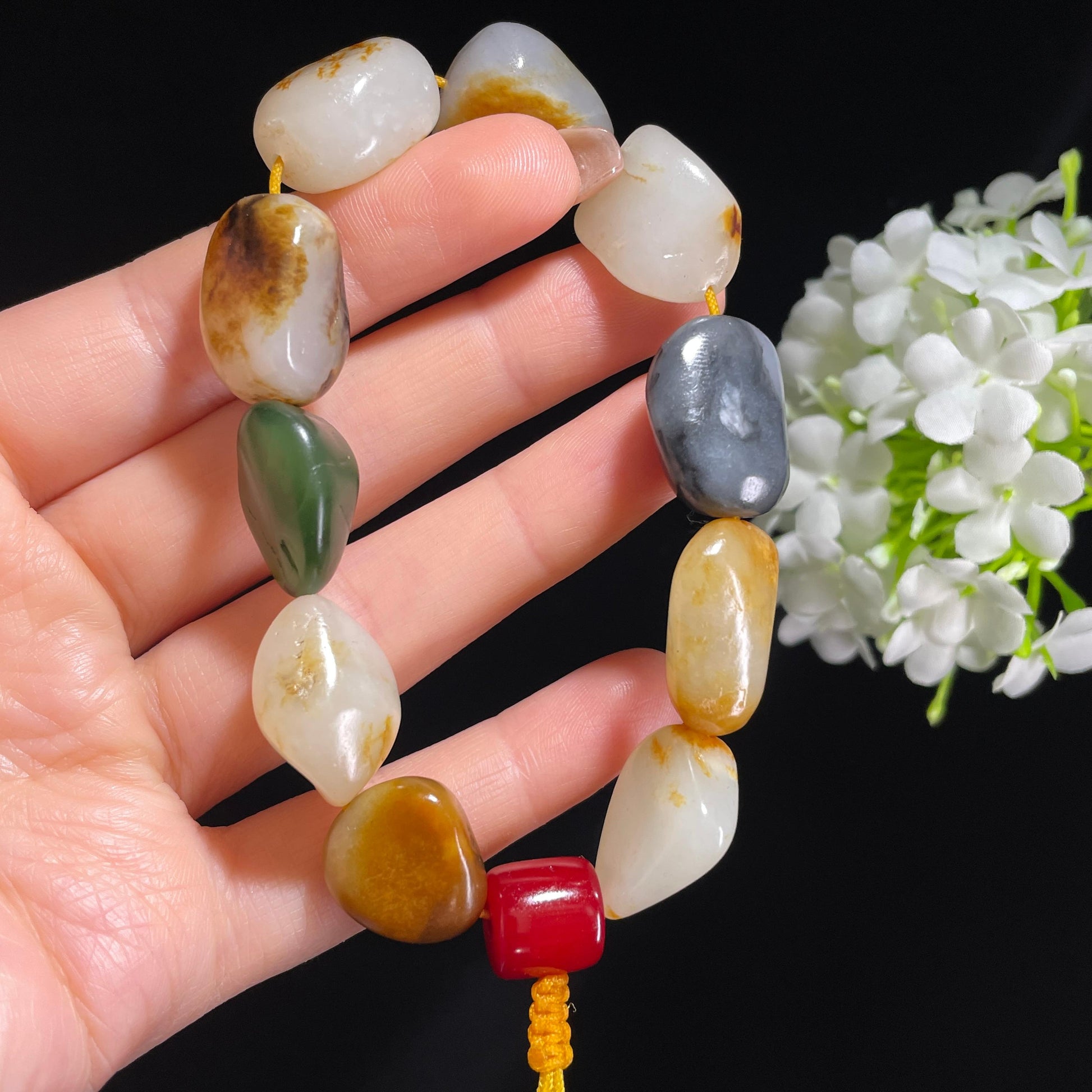 新疆天然和田玉多宝原籽手串（yc382259）