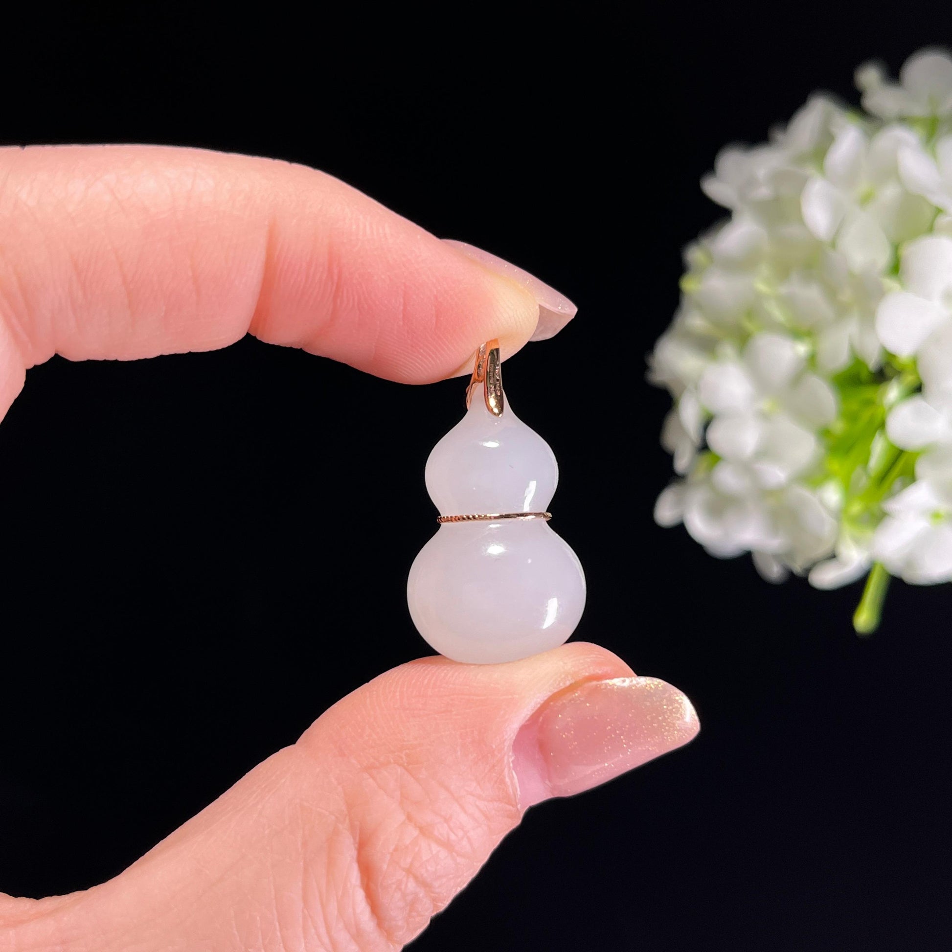 新疆天然和田玉羊脂白玉18K金镶玉葫芦挂件（yc351501）