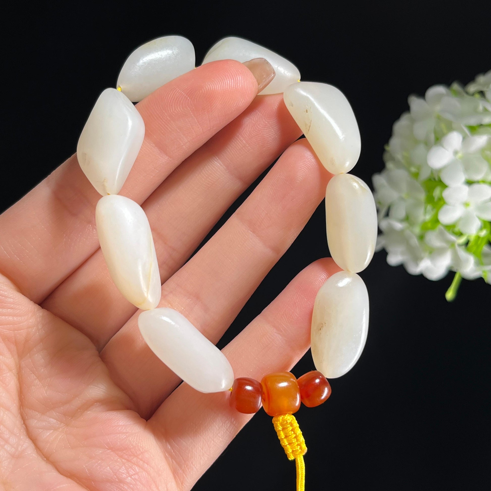 和田玉白玉淡洒金皮原籽手串（yc382623）