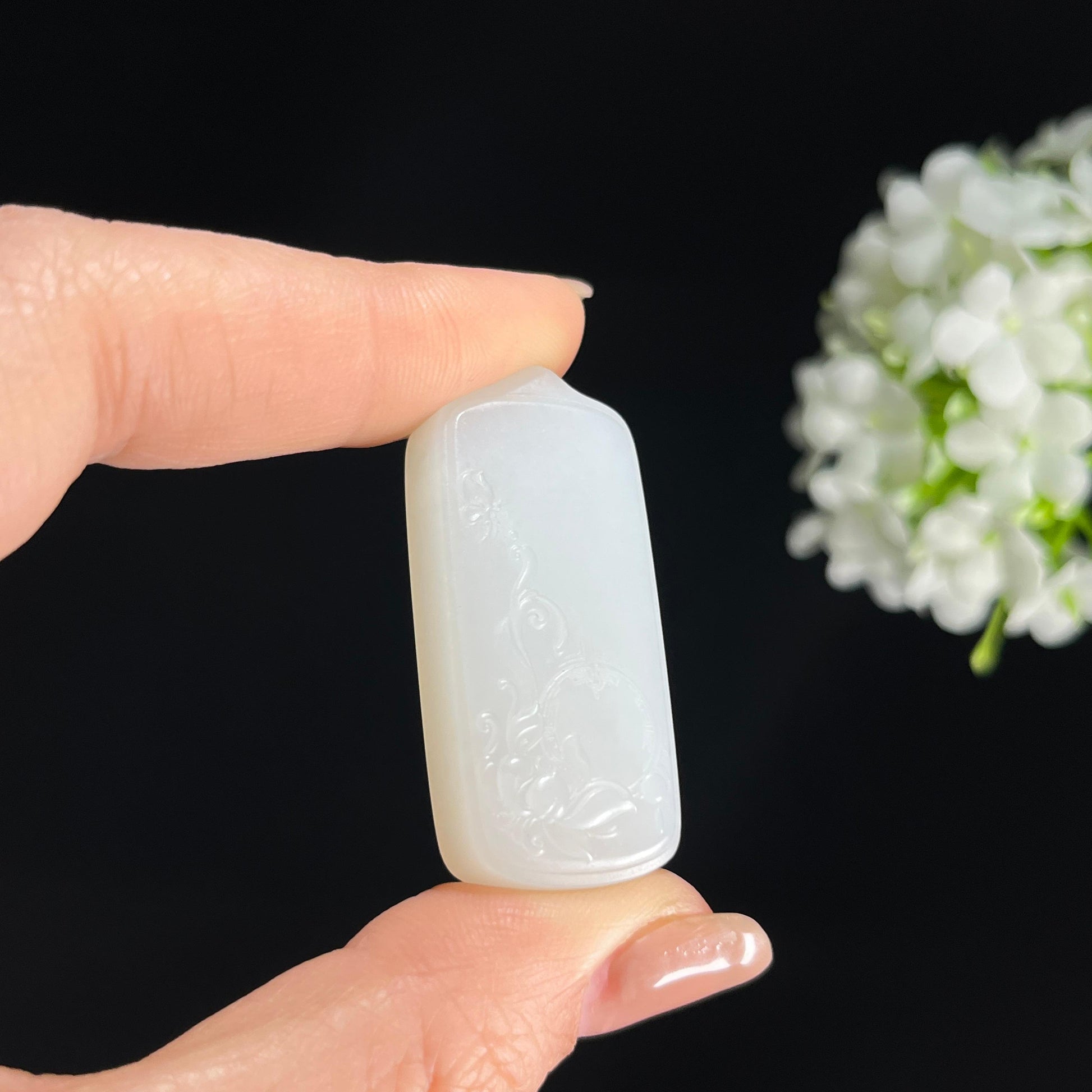 s，和田玉白玉莲花雕花挂件（yc379904）