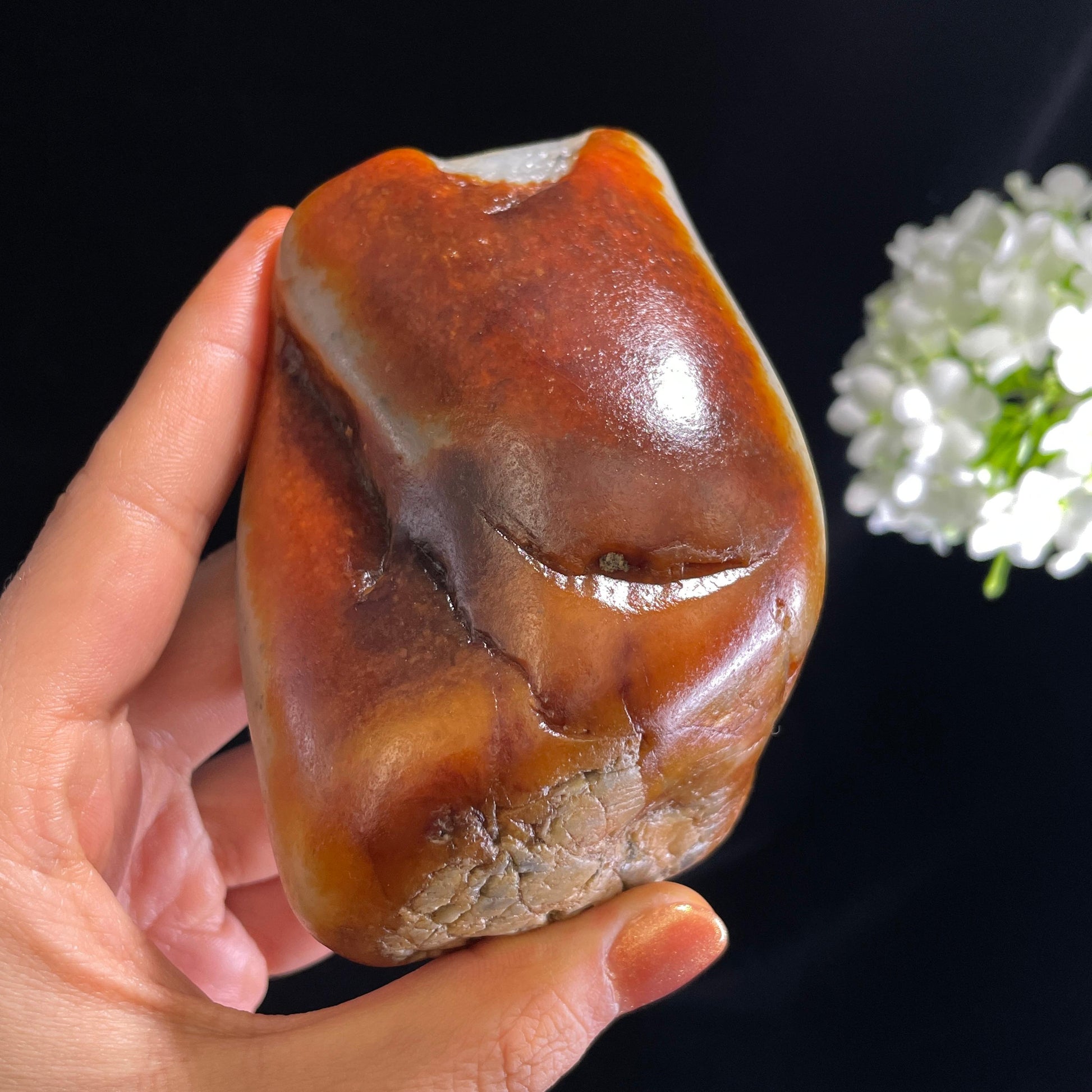 和田玉白玉带点墨聚红皮洒金皮籽料（yc375241）