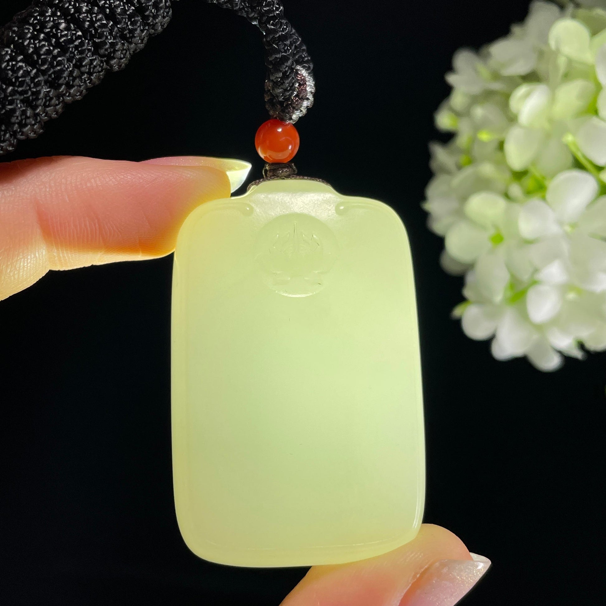 和田玉羊脂白玉“莲开净心”平安无事牌（yc327458）