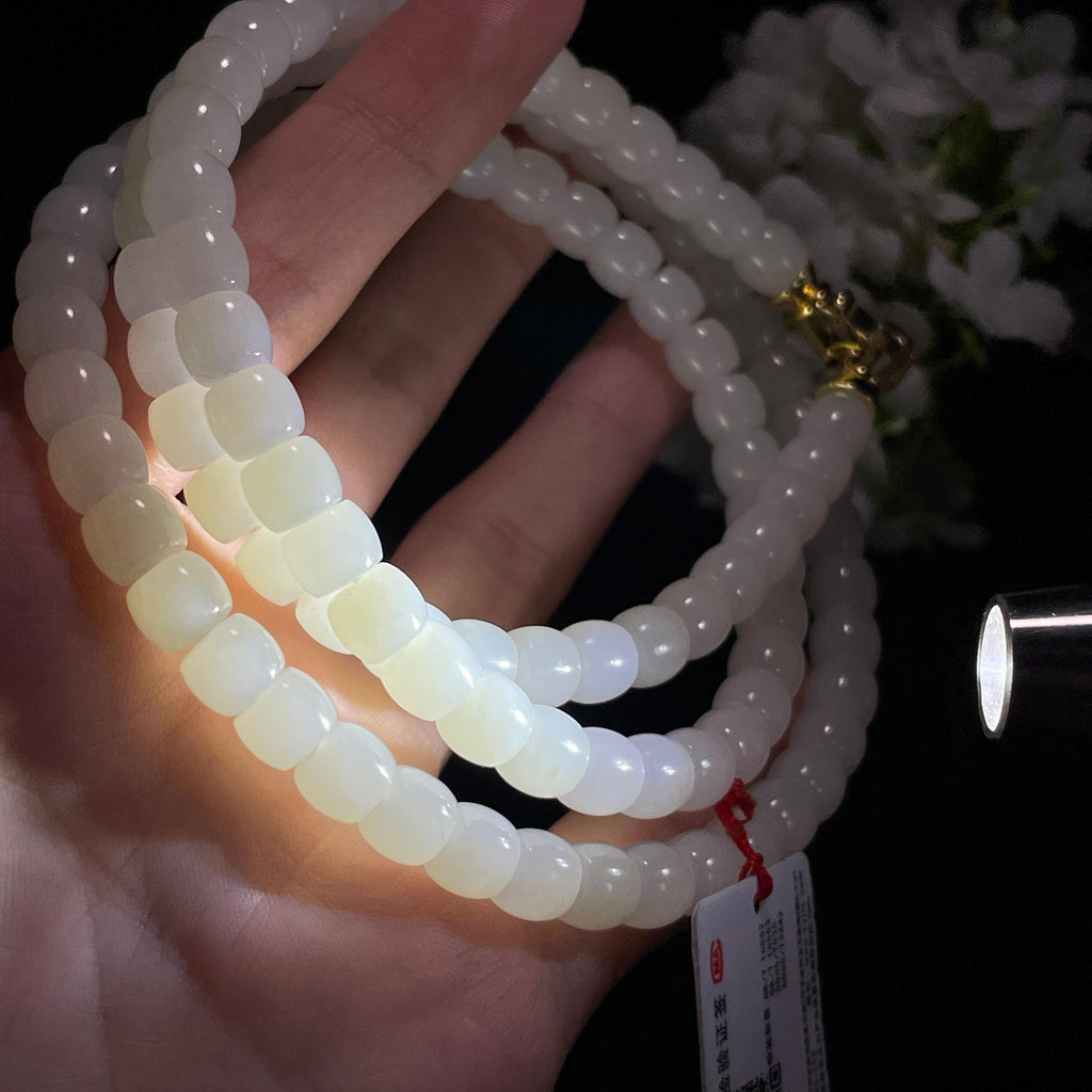 和田玉羊脂白玉“清川含静”直切珠项链（yc337793）