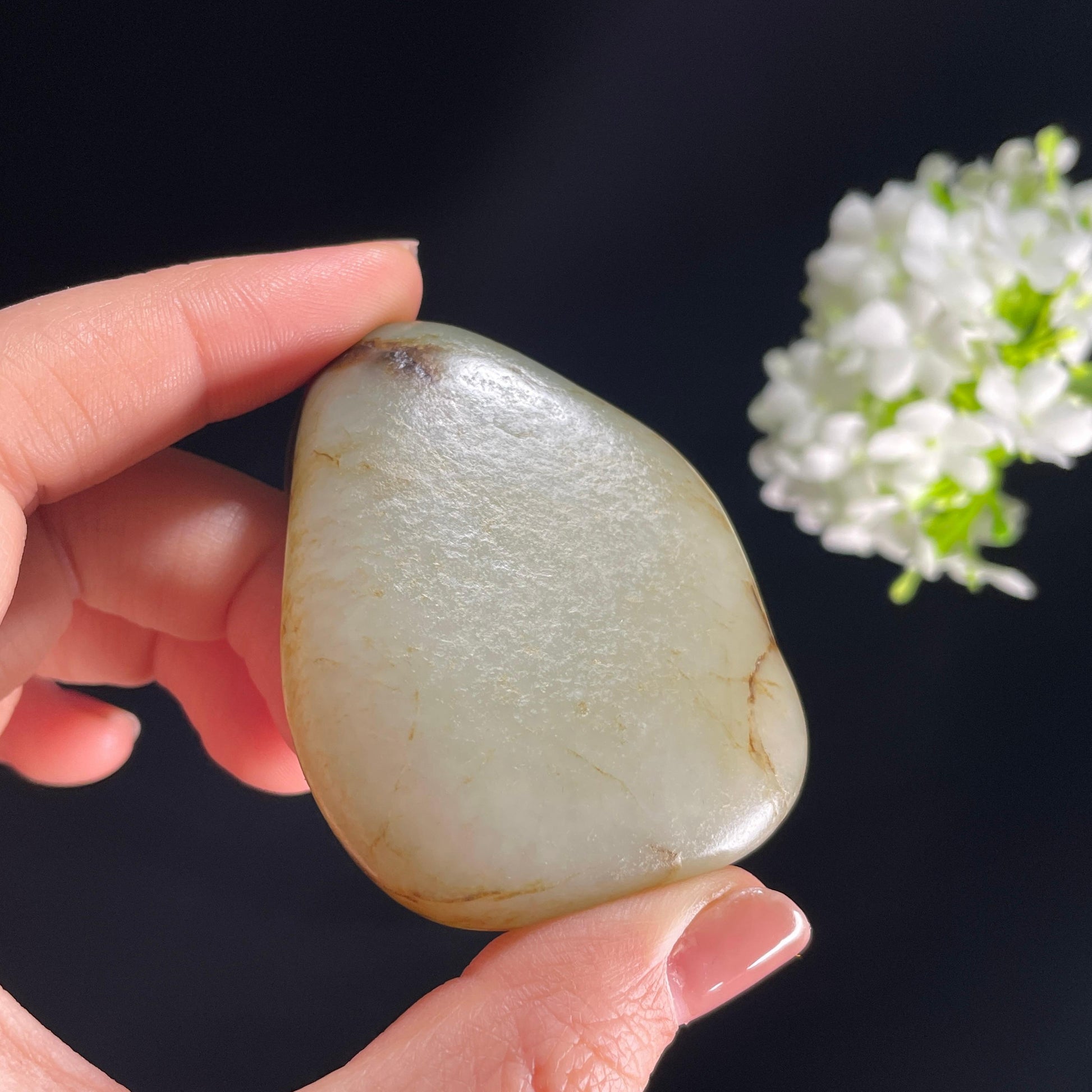 和田玉带翠青白玉“翠痕栖玉”籽料原石（yc283040）