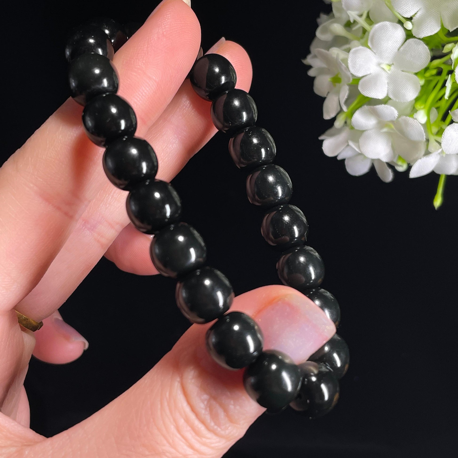 新疆天然和田玉“冷夜寒星”黑青手串（yc328951）