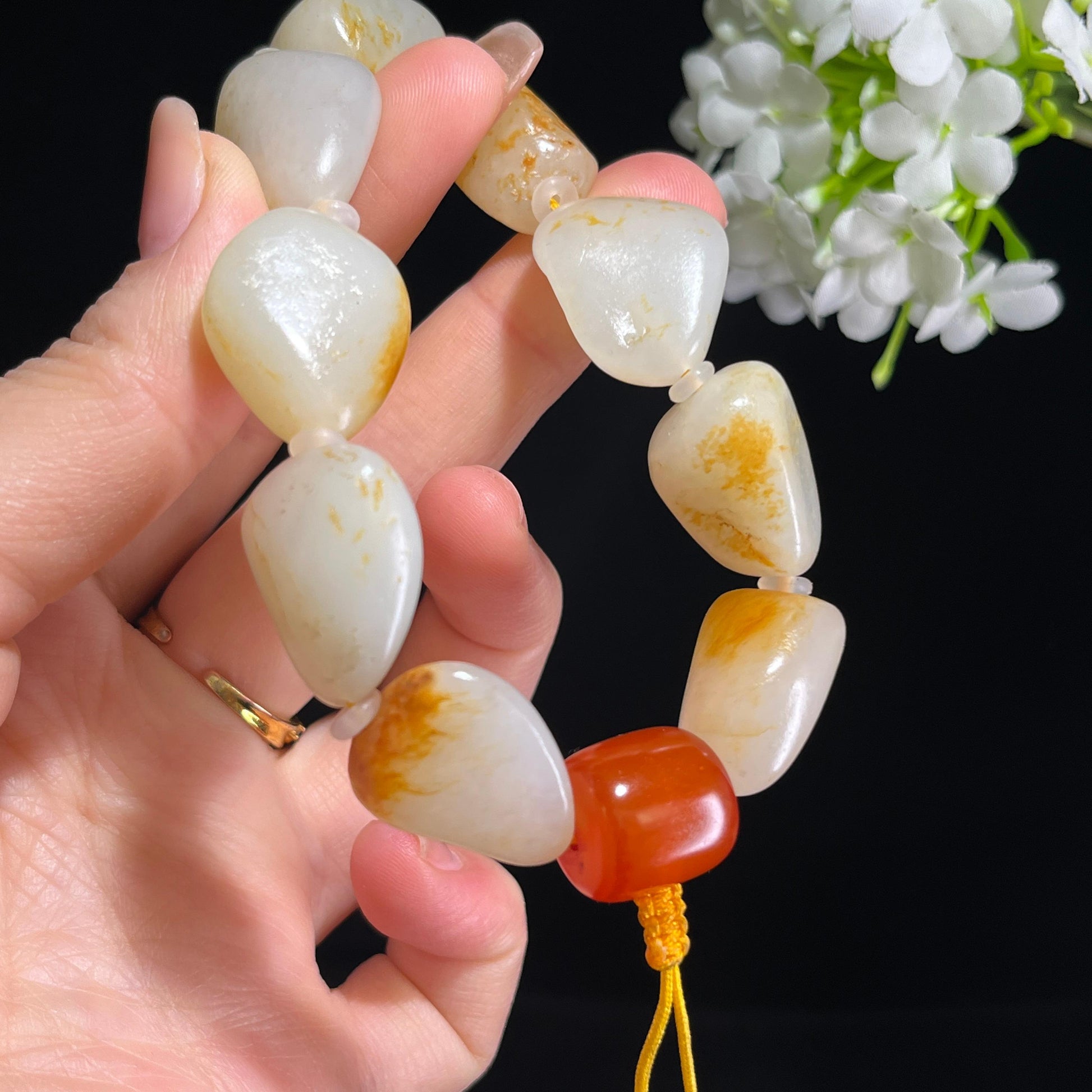 和田玉白玉红皮原籽手串（yc381693）