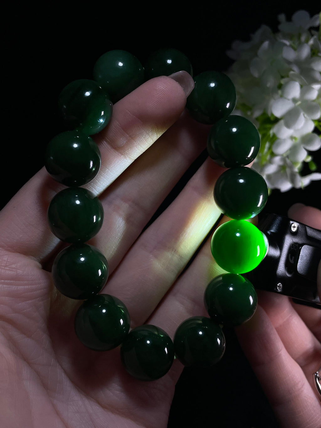 新疆天然和田玉碧玉圆珠手串（yc357649）