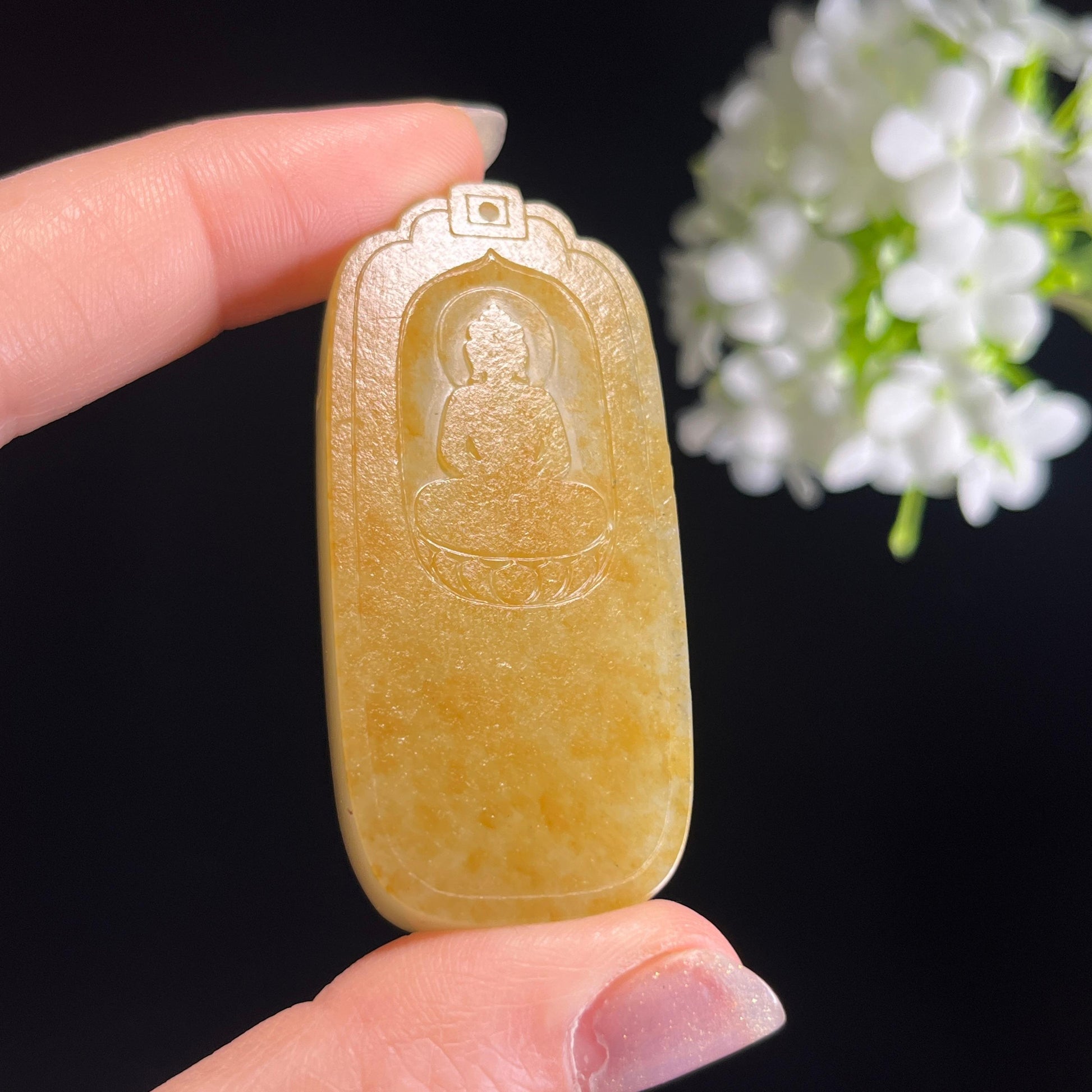 新疆天然和田玉籽料洒金皮无相佛雕刻挂件（yc329918）