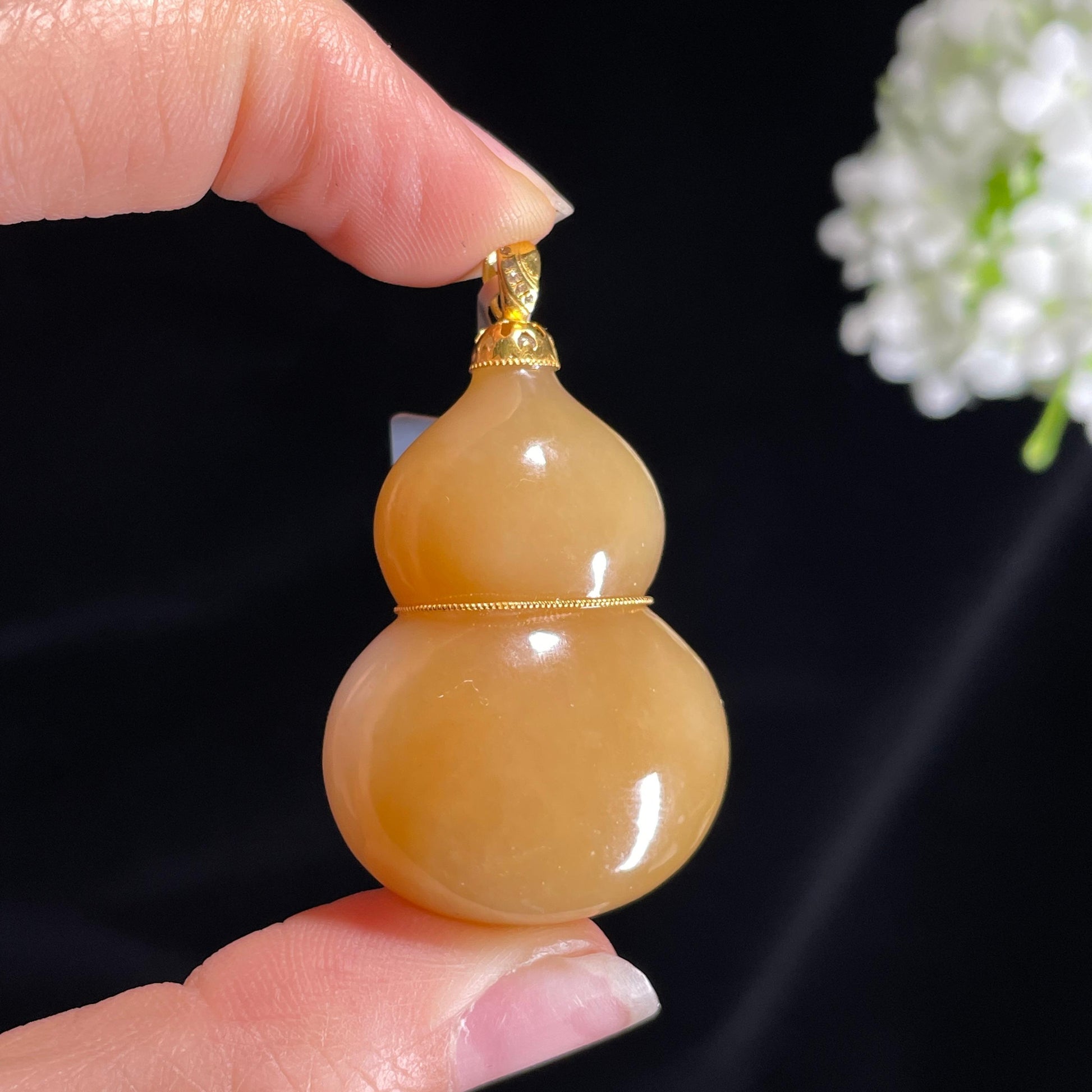 和田玉18K金镶糖白玉葫芦吊坠（yc415675）