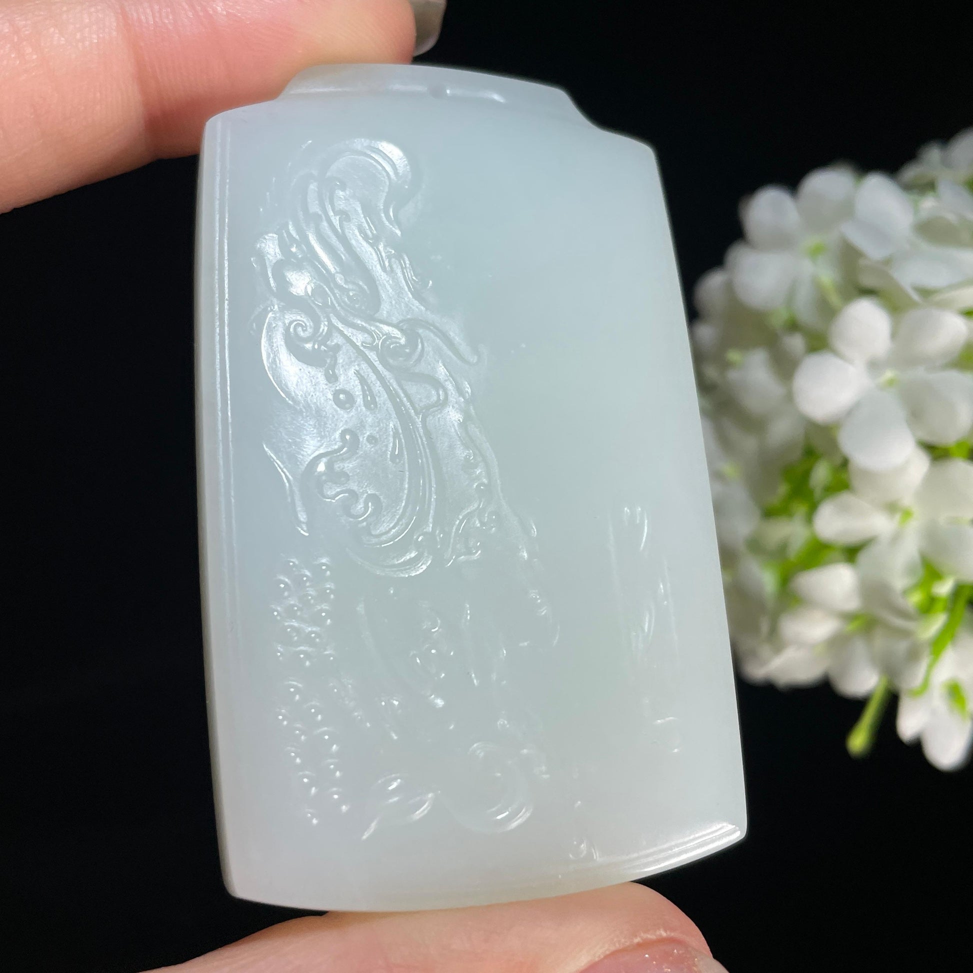 和田玉白玉普贤菩萨雕刻挂件（yc414280）