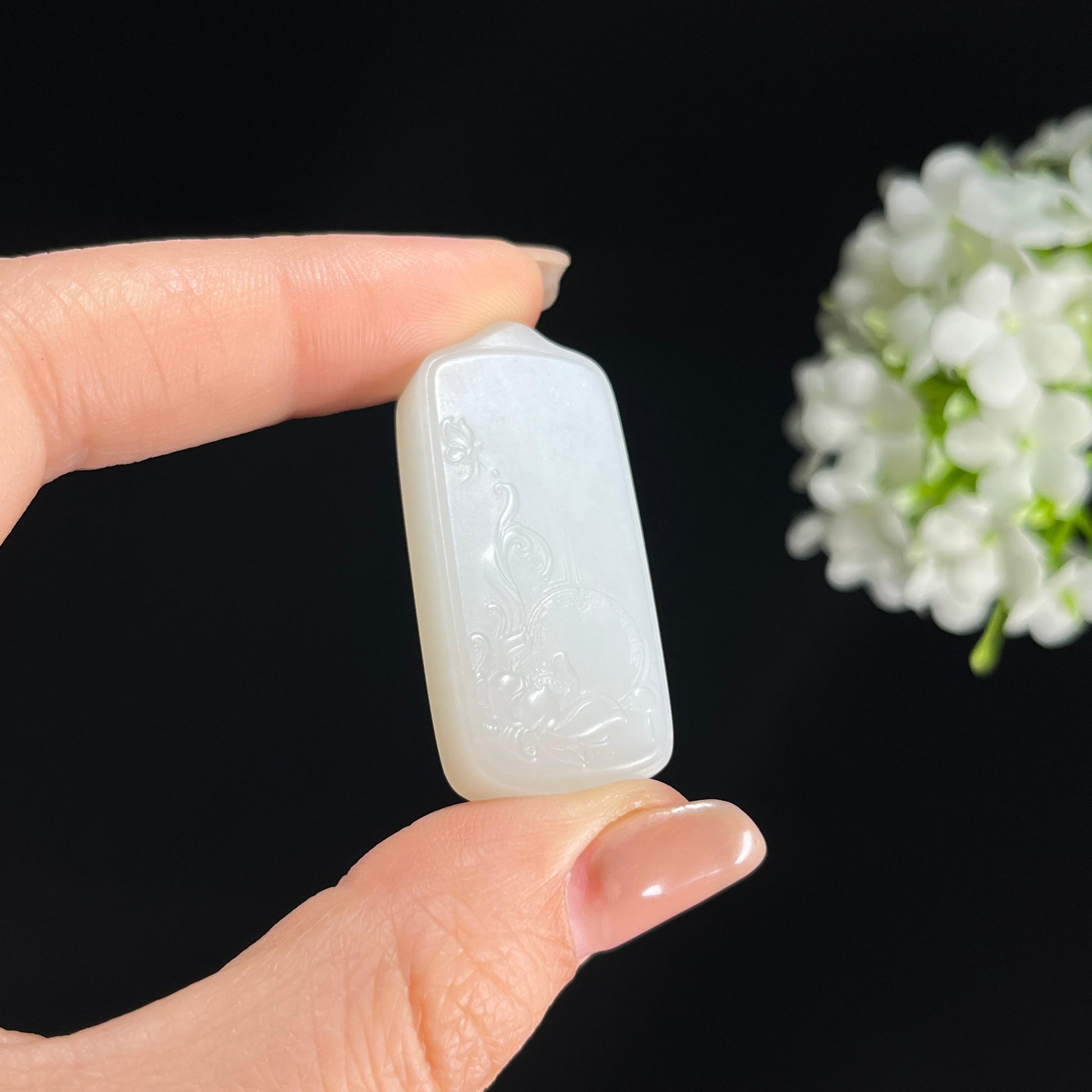 s，和田玉白玉莲花雕花挂件（yc379904）