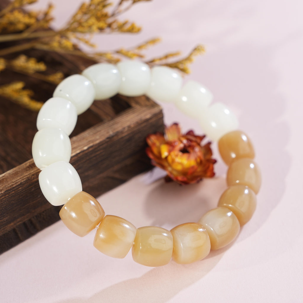 精品和田玉糖玉白玉双色老型珠手串（17颗）（yc750914）