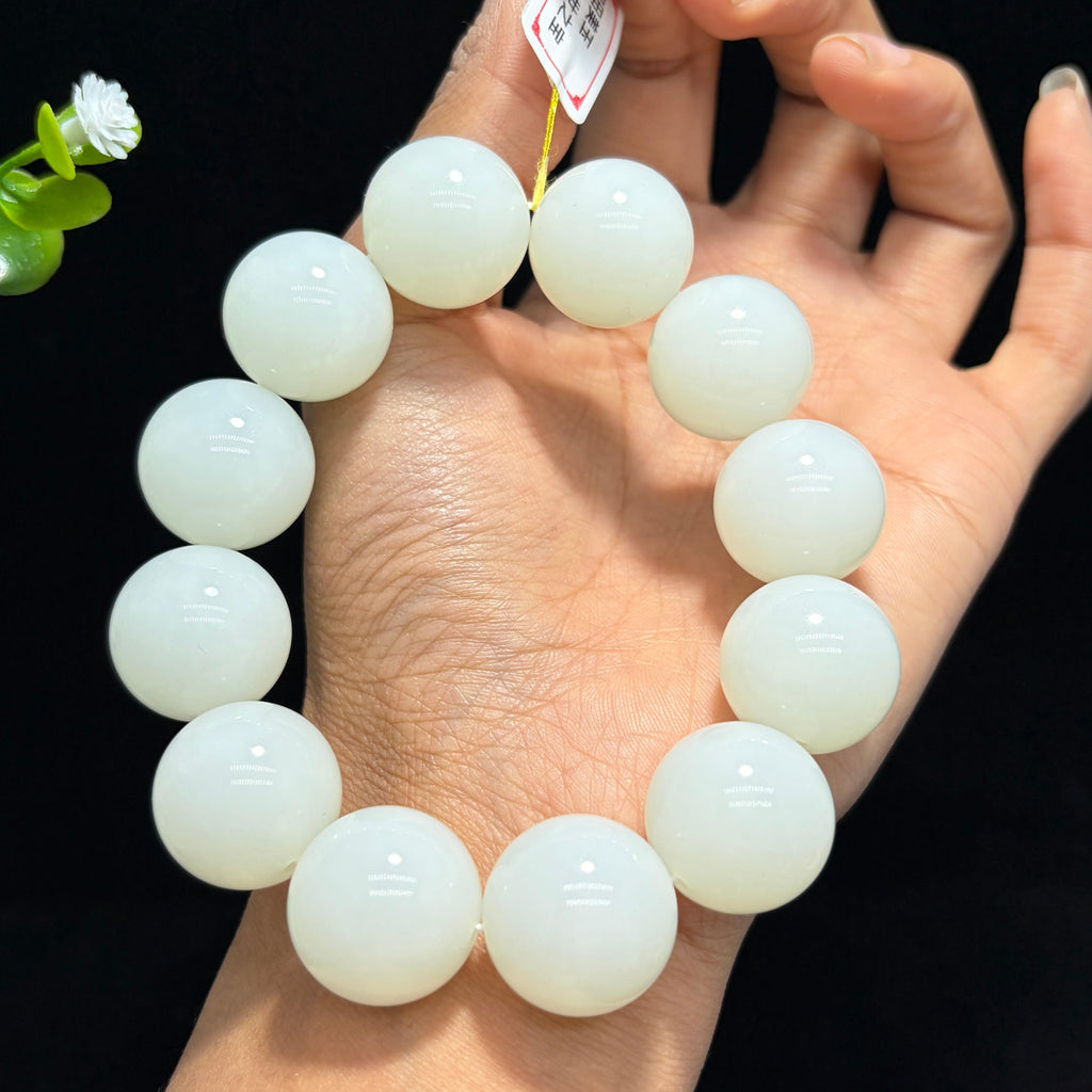 高品质和田羊脂白玉圆珠手串（yc773165）