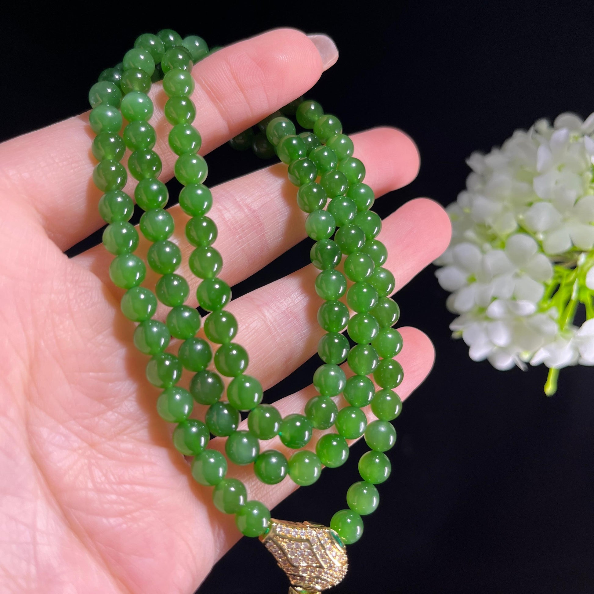 和田玉碧玉圆珠项链（108颗）（yc389115）