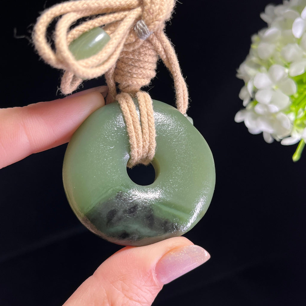 新疆天然和田玉“青瑶呈瑞”沙枣青平安扣（yc353019）