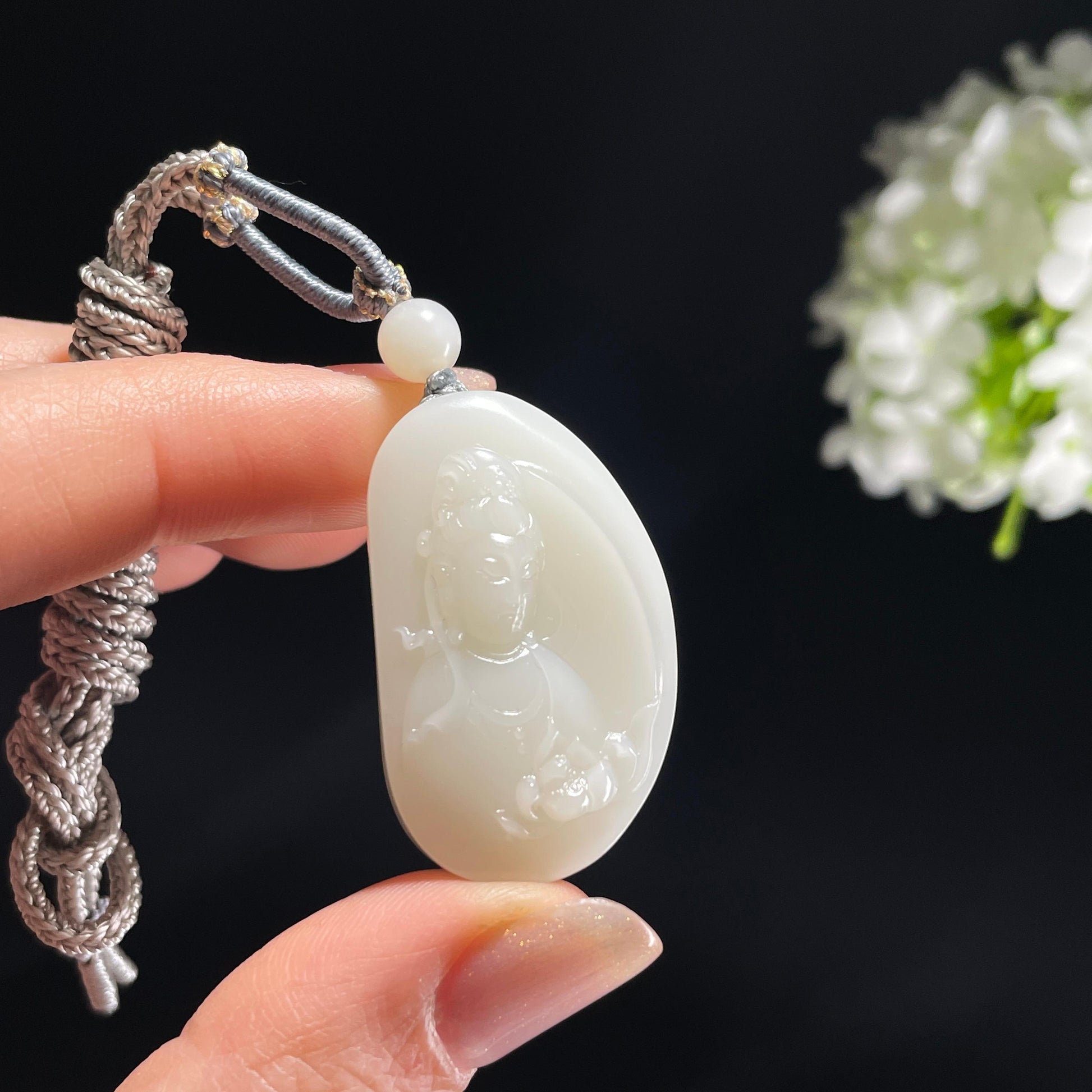 新疆天然和田玉白玉观音雕刻挂件（yc360335）