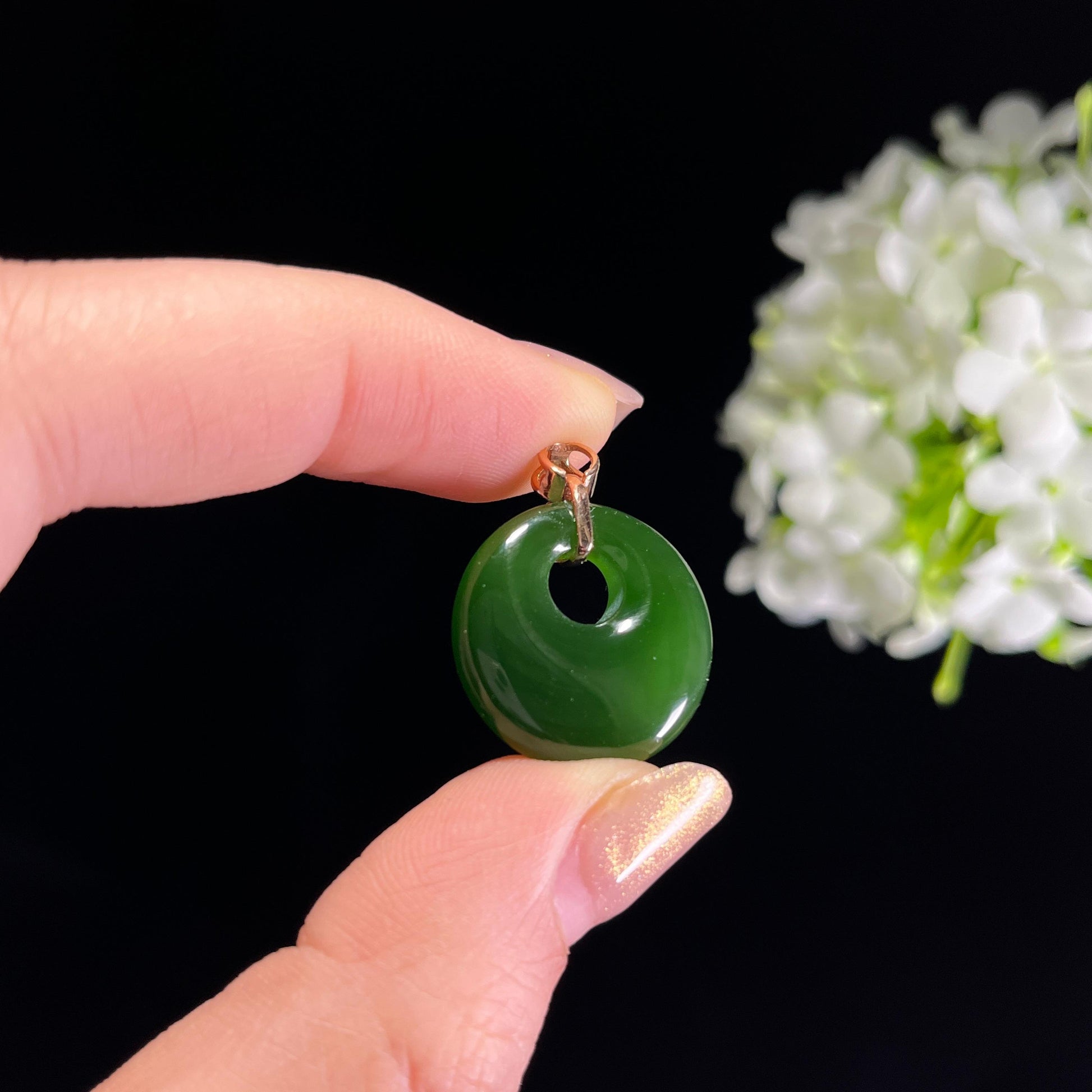 新疆天然和田玉18K金镶碧玉平安扣（yc351468）