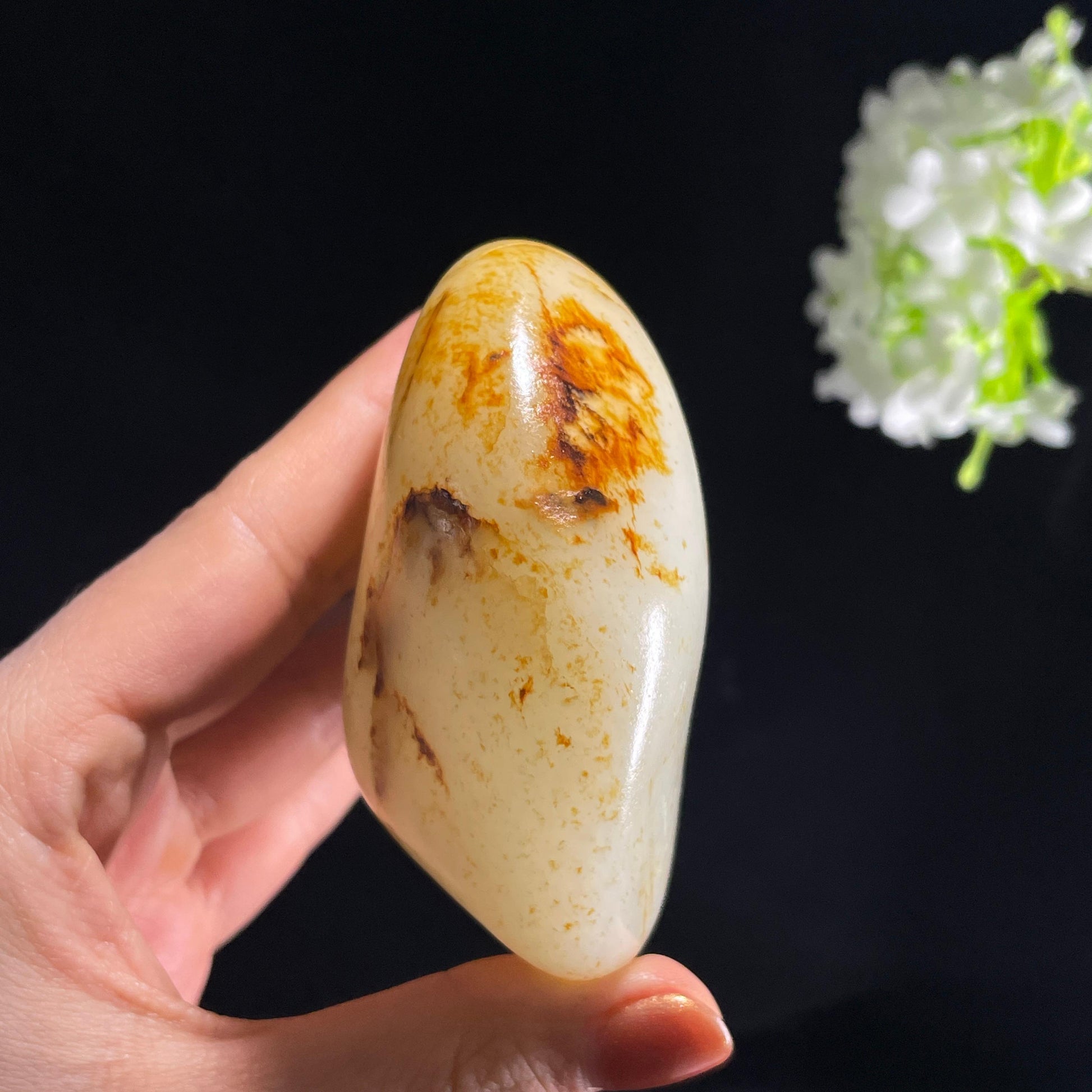 和田玉白玉“月碾金沙”洒金皮红皮籽料（yc387564）