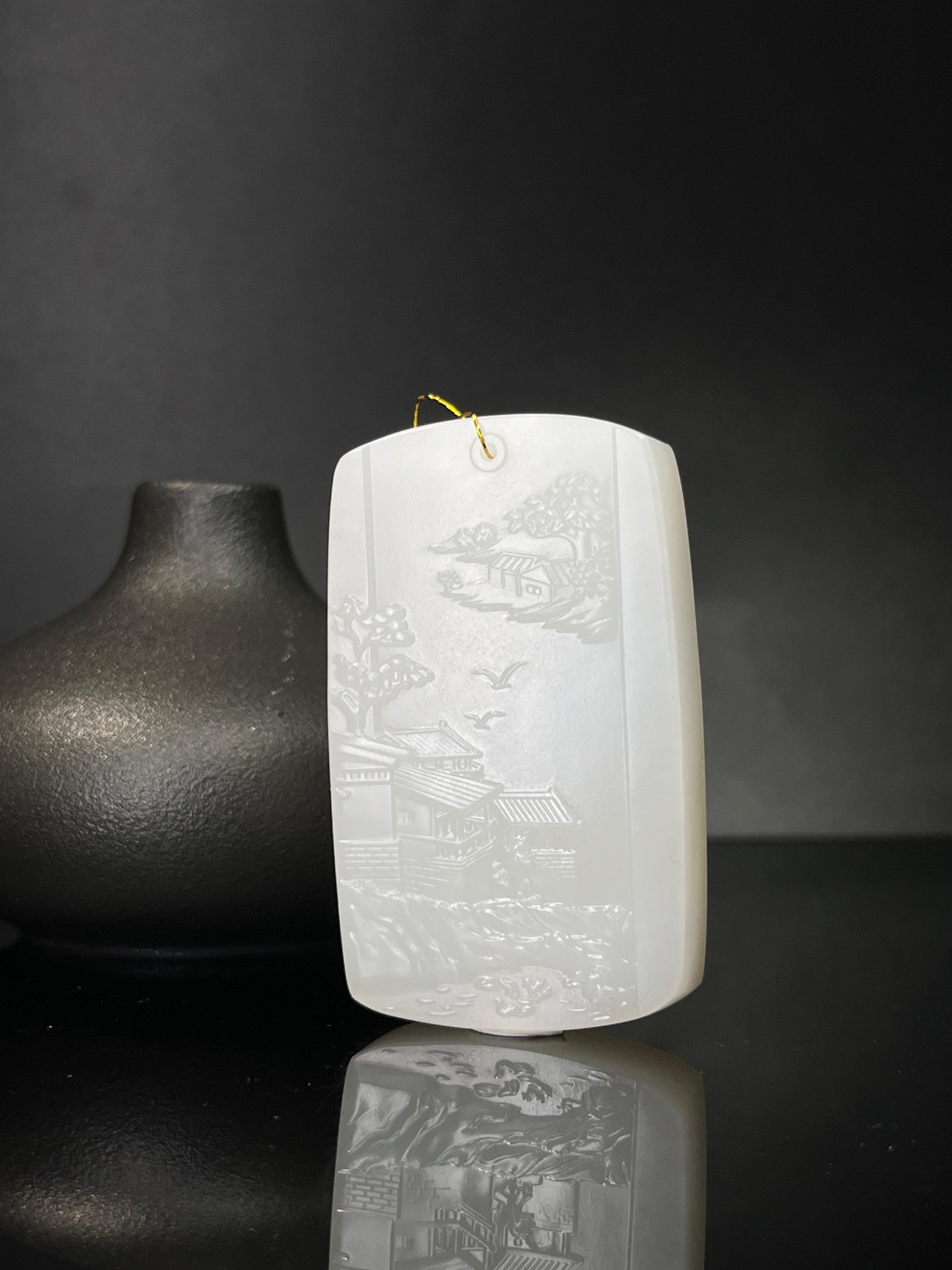 和田白玉山水题材无事牌（yc240927）