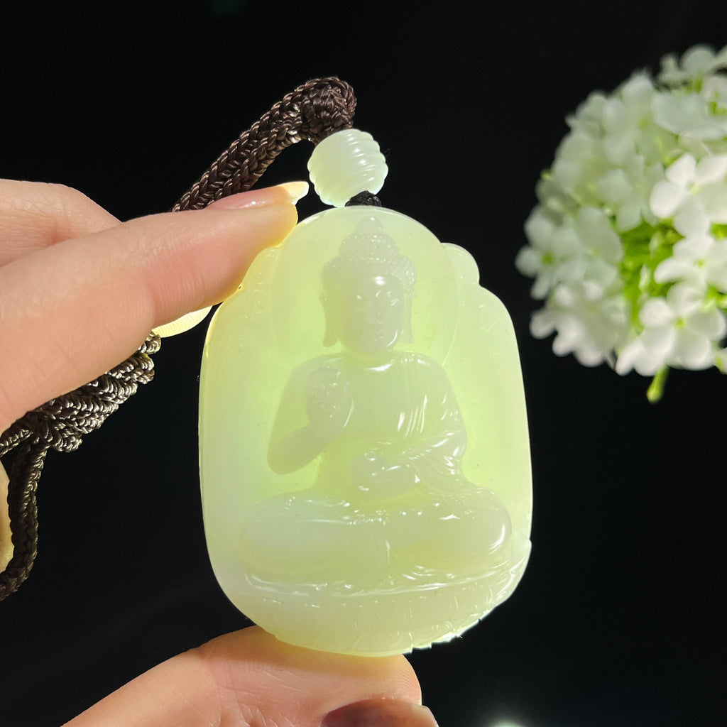 和田玉白玉大日如来佛牌吊坠（yc384497）
