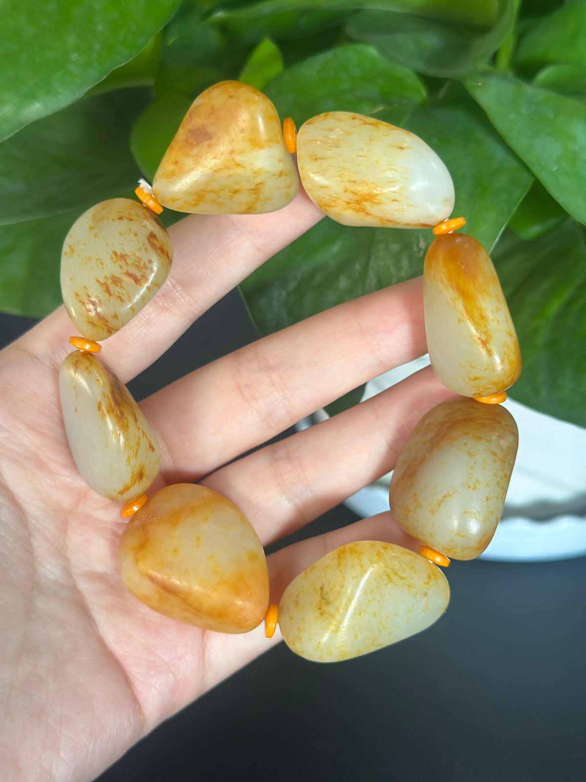 和田玉.白玉籽料 浅洒金皮随形手串（8颗）（yc787459）