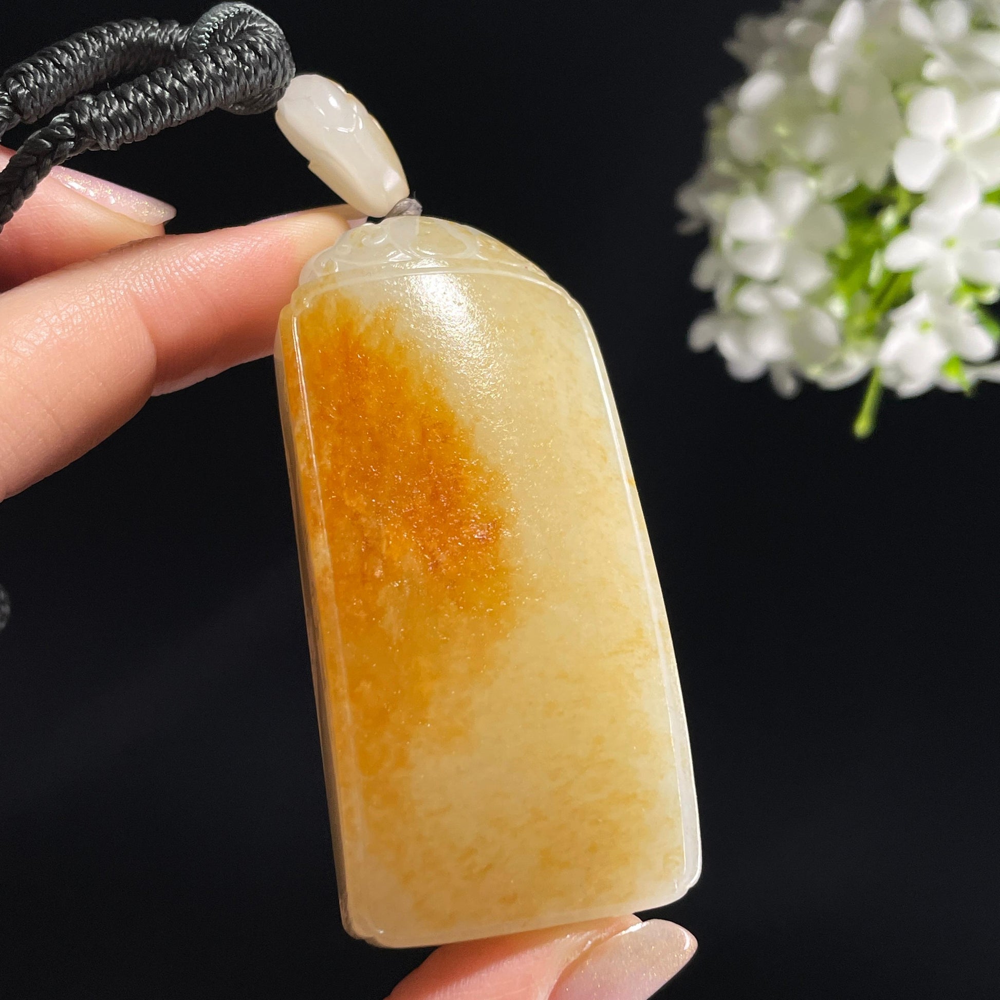 和田玉白玉红皮洒金皮“金纹纳福”籽料无事牌（yc355969）