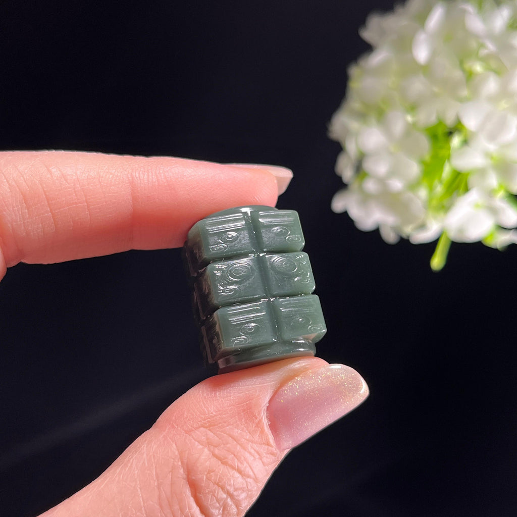 新疆天然和田玉沙枣青玉琮雕刻挂件（yc353810）