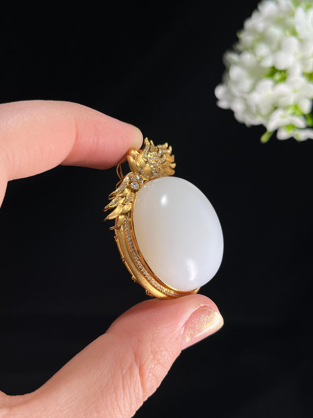 18k金镶和田玉白玉“金翼祥龙”圆满佩挂件4（两件一起卖）（yc267159）