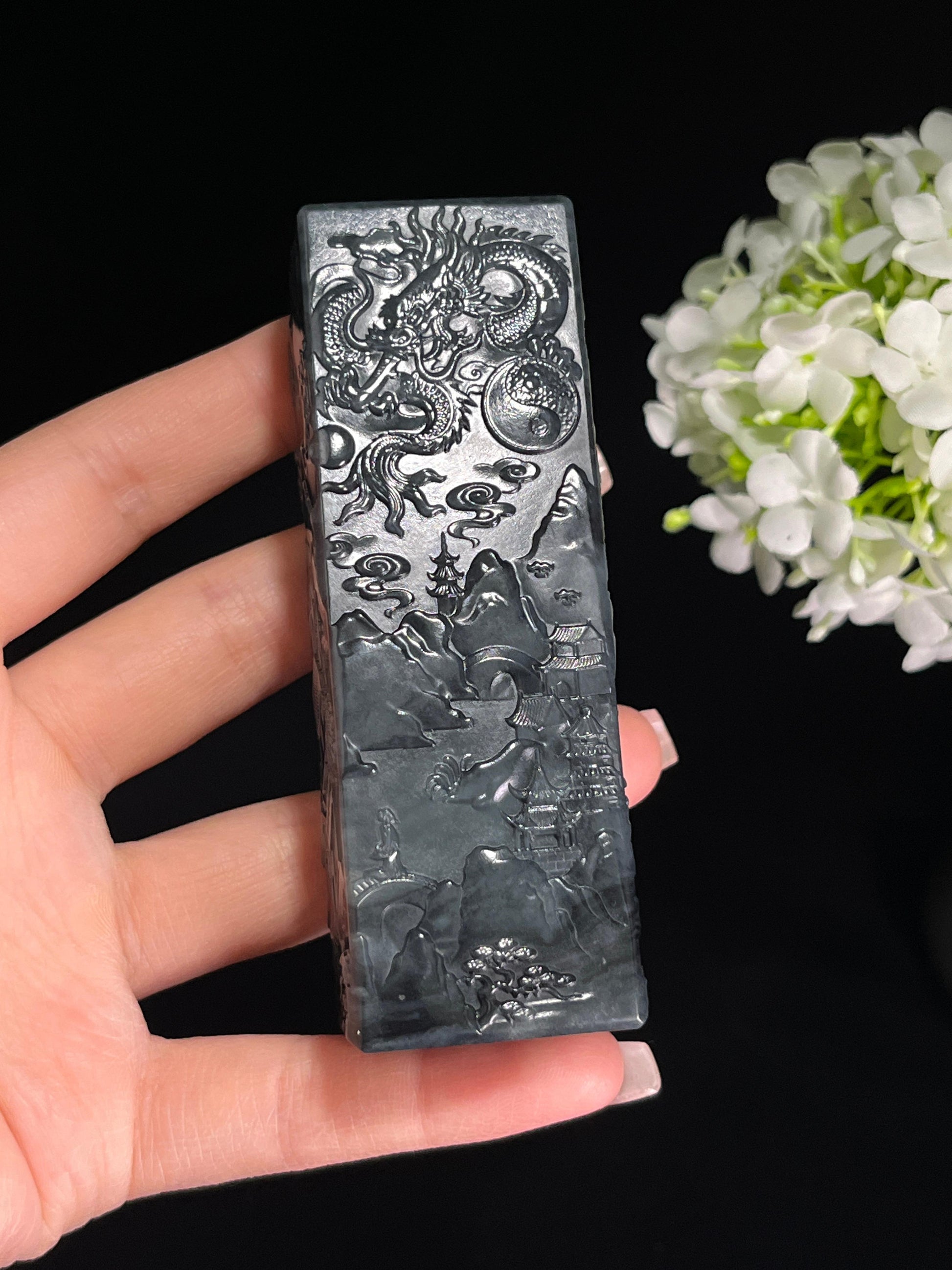 和田玉青花山水印章（yc244629）