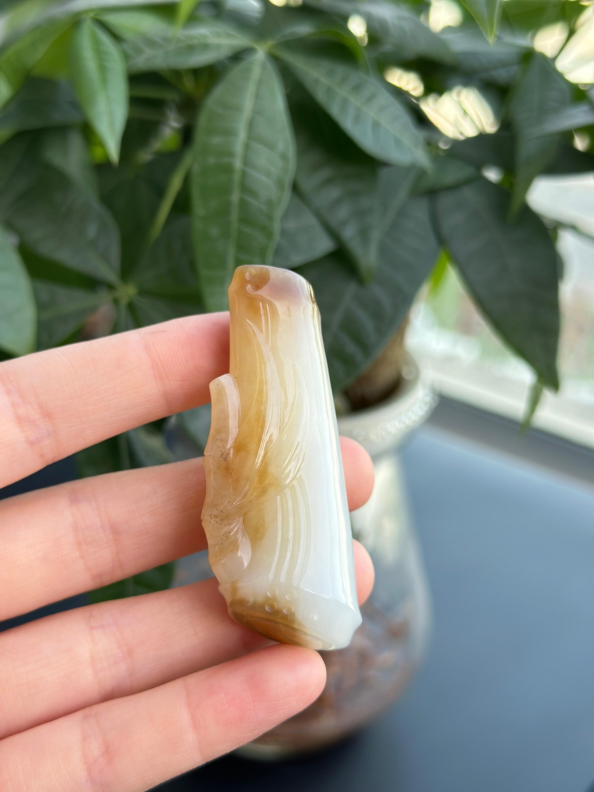 和田玉糖白竹节挂件（yc703526）