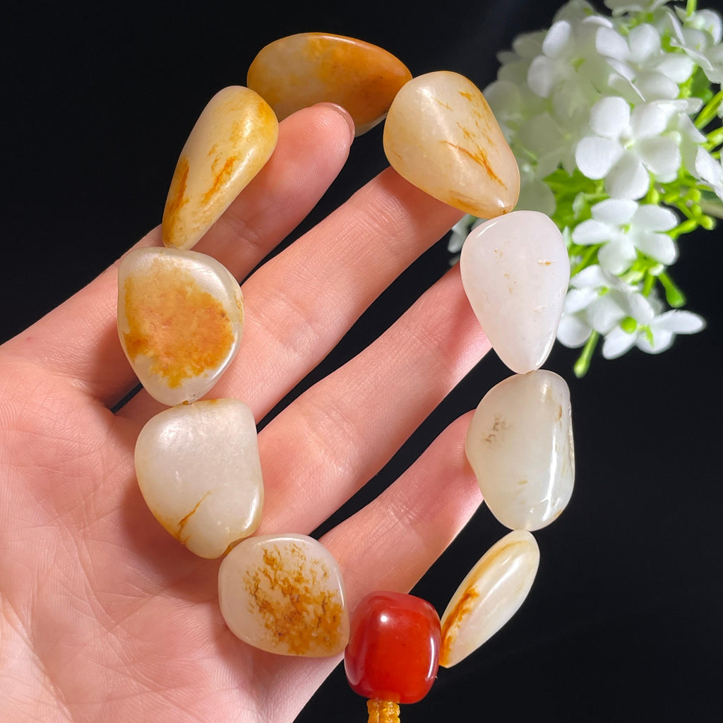 和田玉白玉洒金皮红皮原籽手串（yc356194）