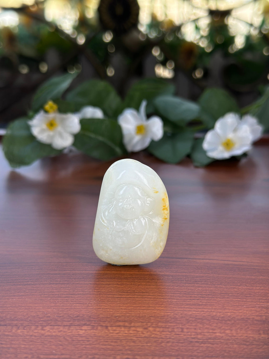 新疆和田玉白玉洒金皮籽料弥勒佛挂件（yc706461）