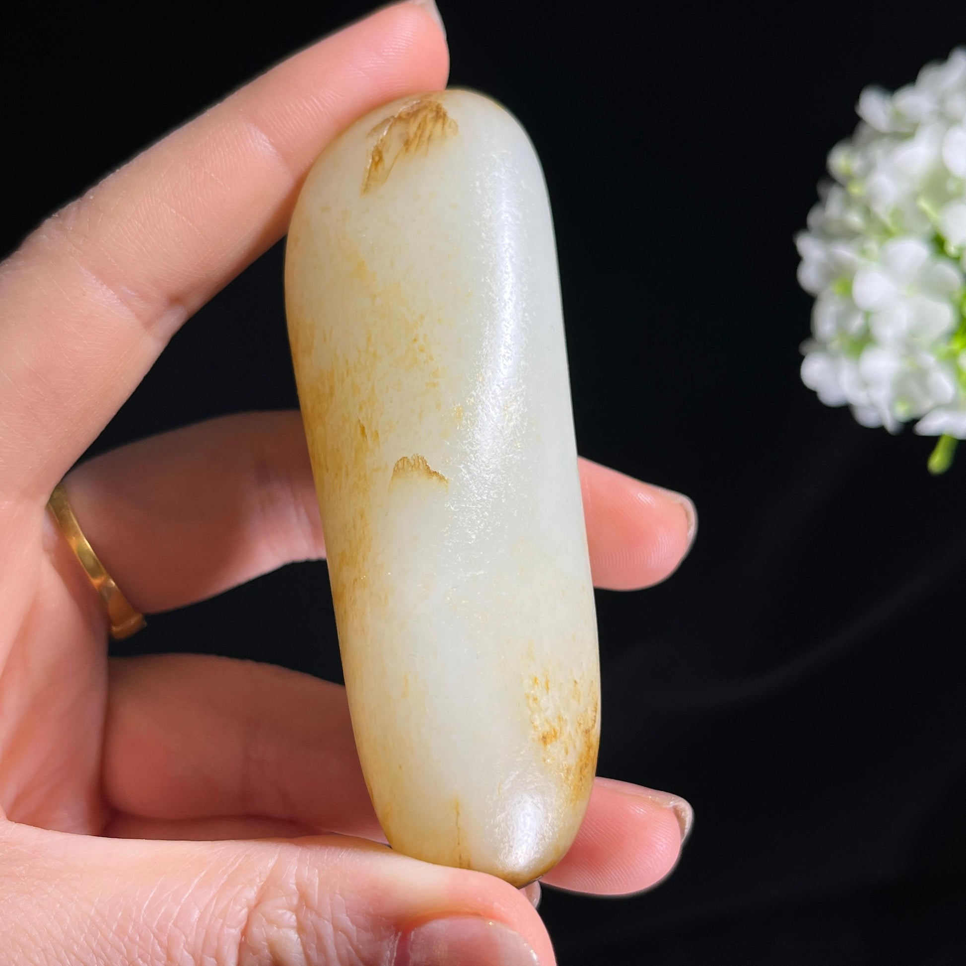 新疆天然和田玉白玉“暖褐凝脂”洒金皮籽料原石（yc300239）