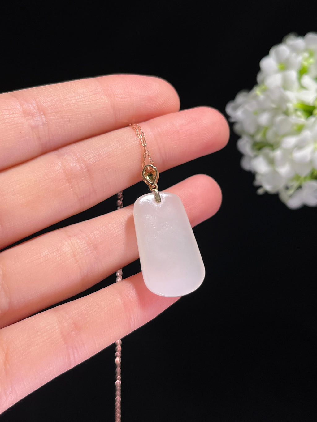 新疆天然和田玉白玉18k金镶平安无事牌吊坠（yc260358）