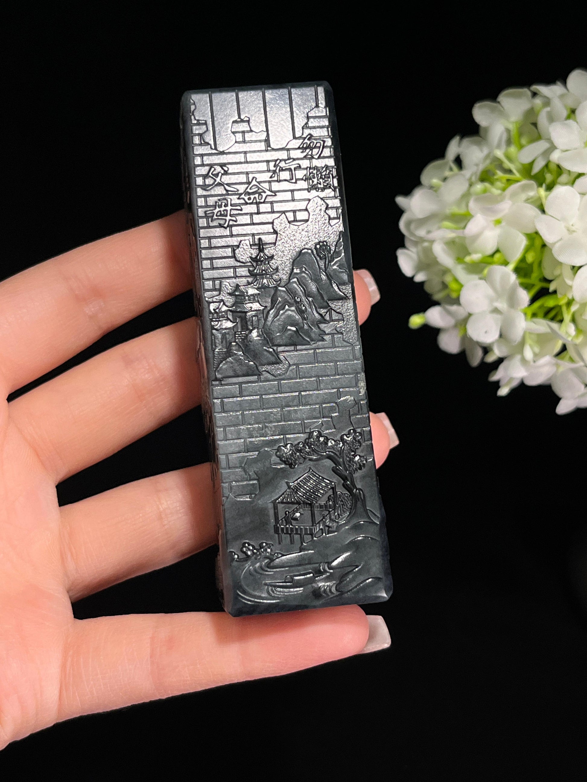 和田玉青花山水印章（yc244605）