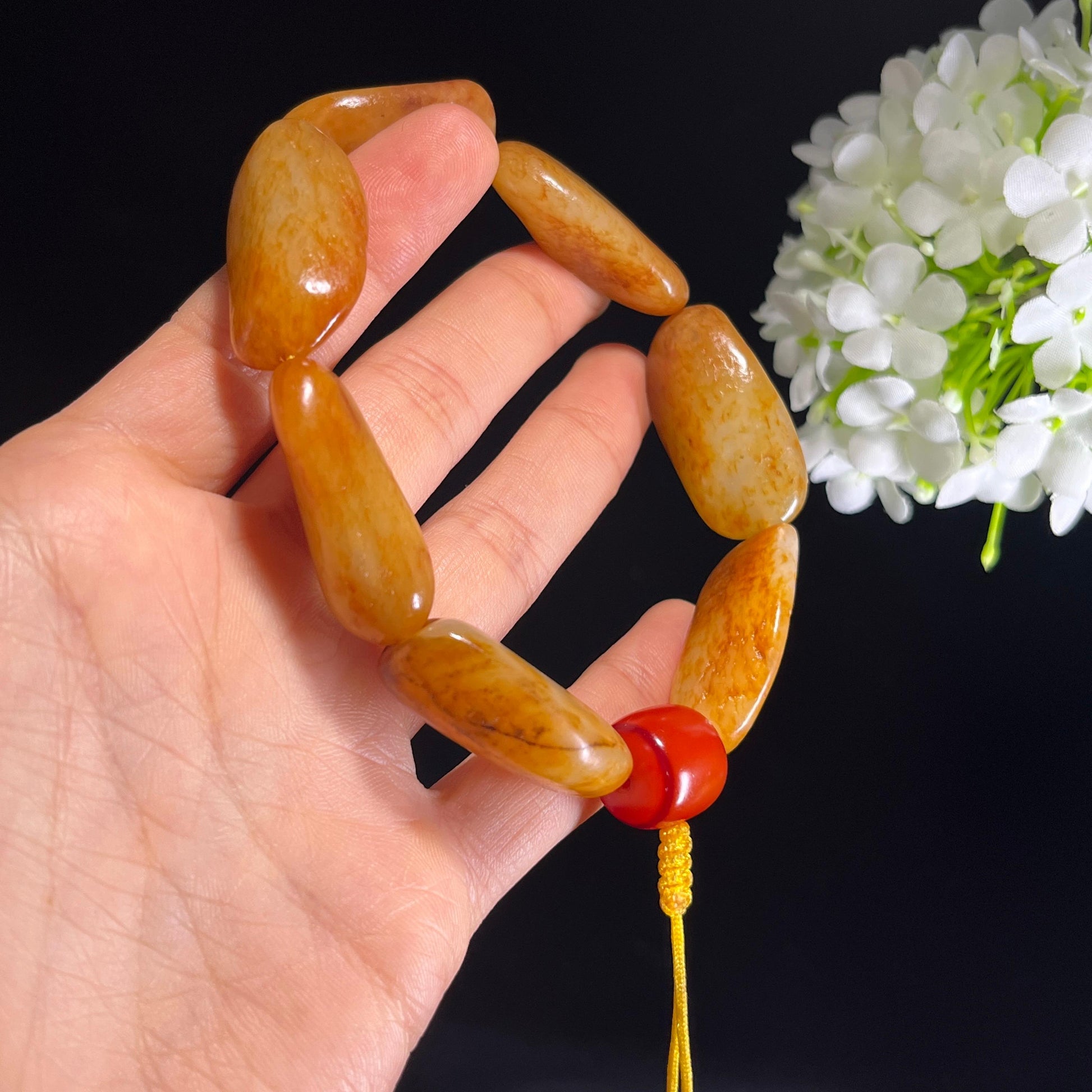 和田玉黄沁籽料原籽手串（yc329133）