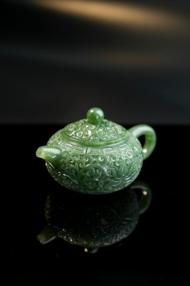 和田碧玉大师工铭刻茶壶（yc253288）