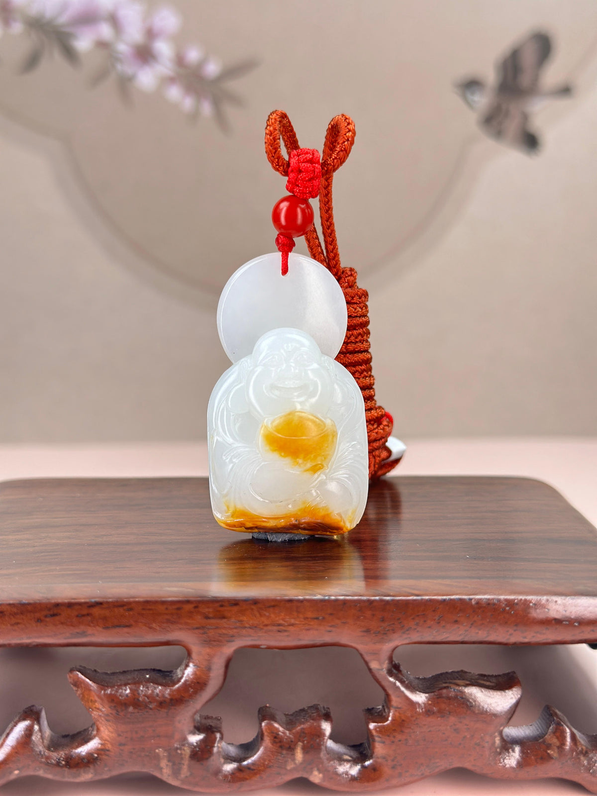 精品新疆和田玉红皮白玉籽料元宝弥勒佛挂件（yc766352）