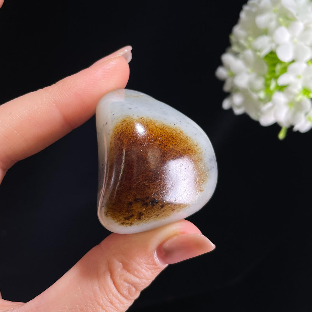 和田玉白玉带青花“秋山含雾”秋梨皮黑红皮籽料（yc378999）