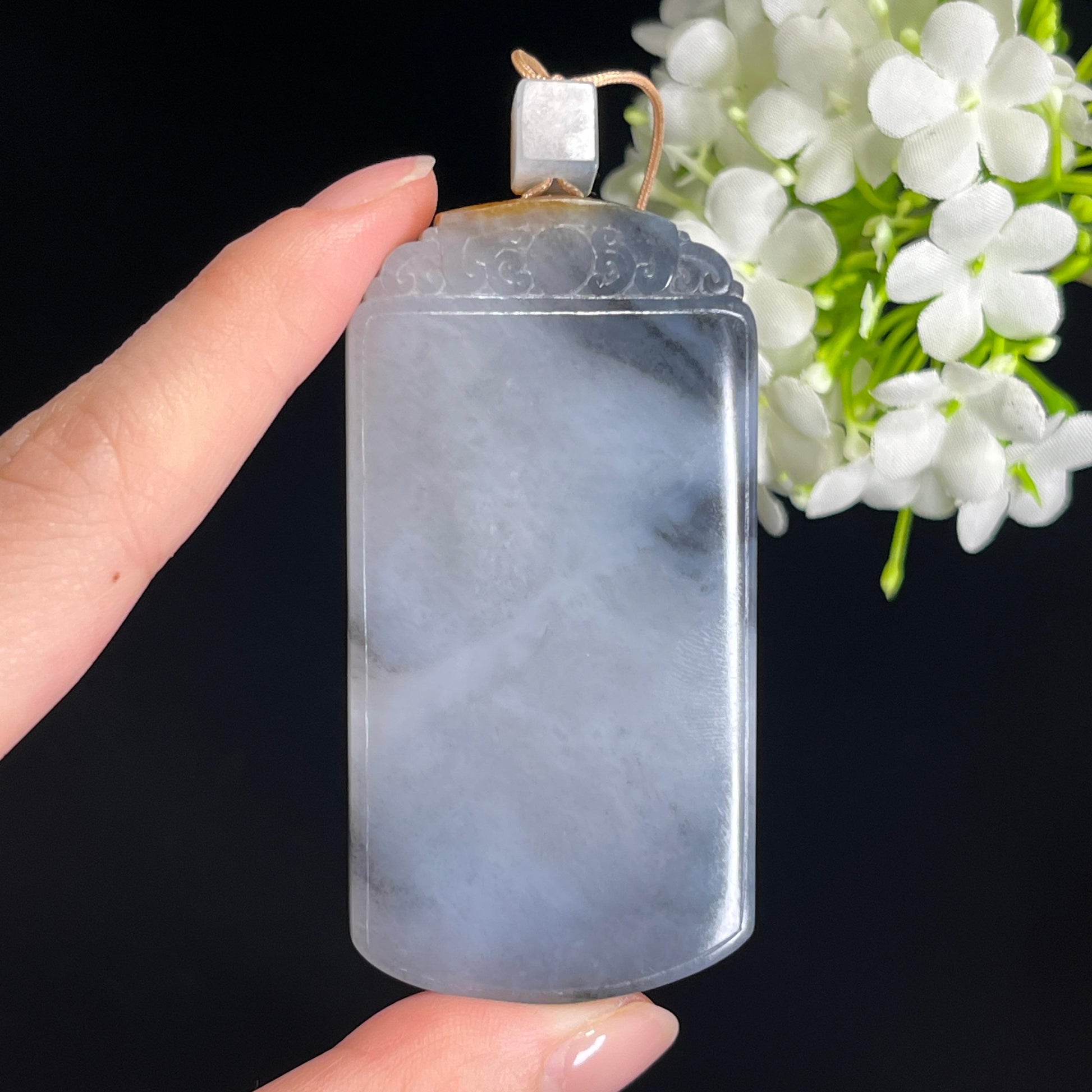 天然和田玉“水墨呈祥”青花平安无事牌（yc339067）