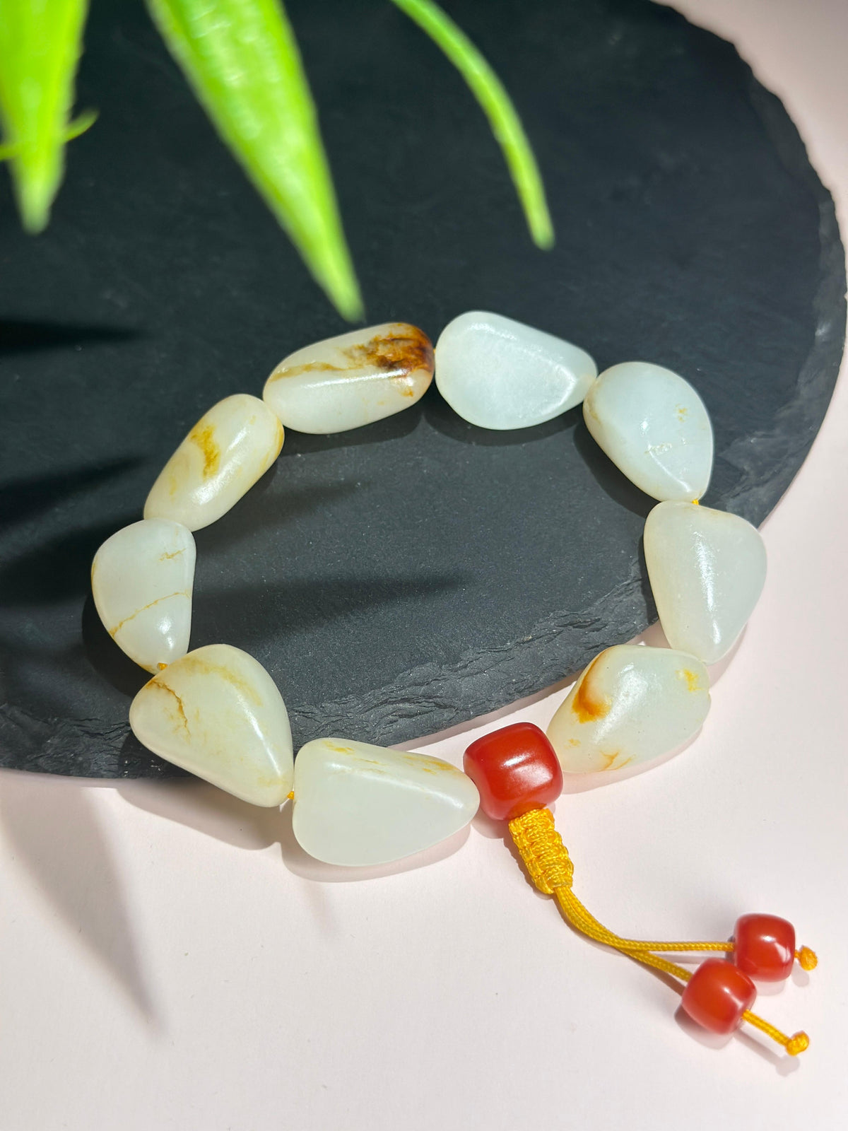 新疆和田玉珍品洒金洒红皮原籽手串（9颗）（yc748599）