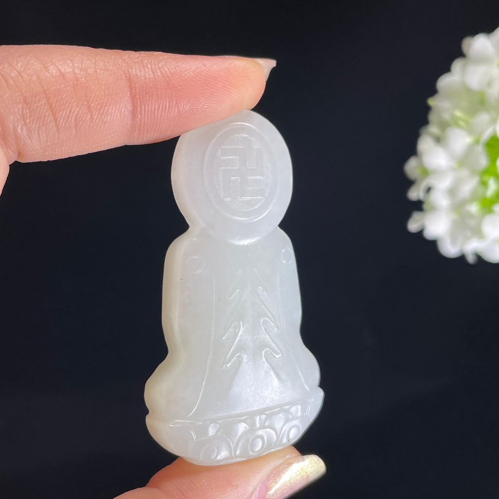 和田玉白玉阿弥陀佛雕刻挂件（yc407377）